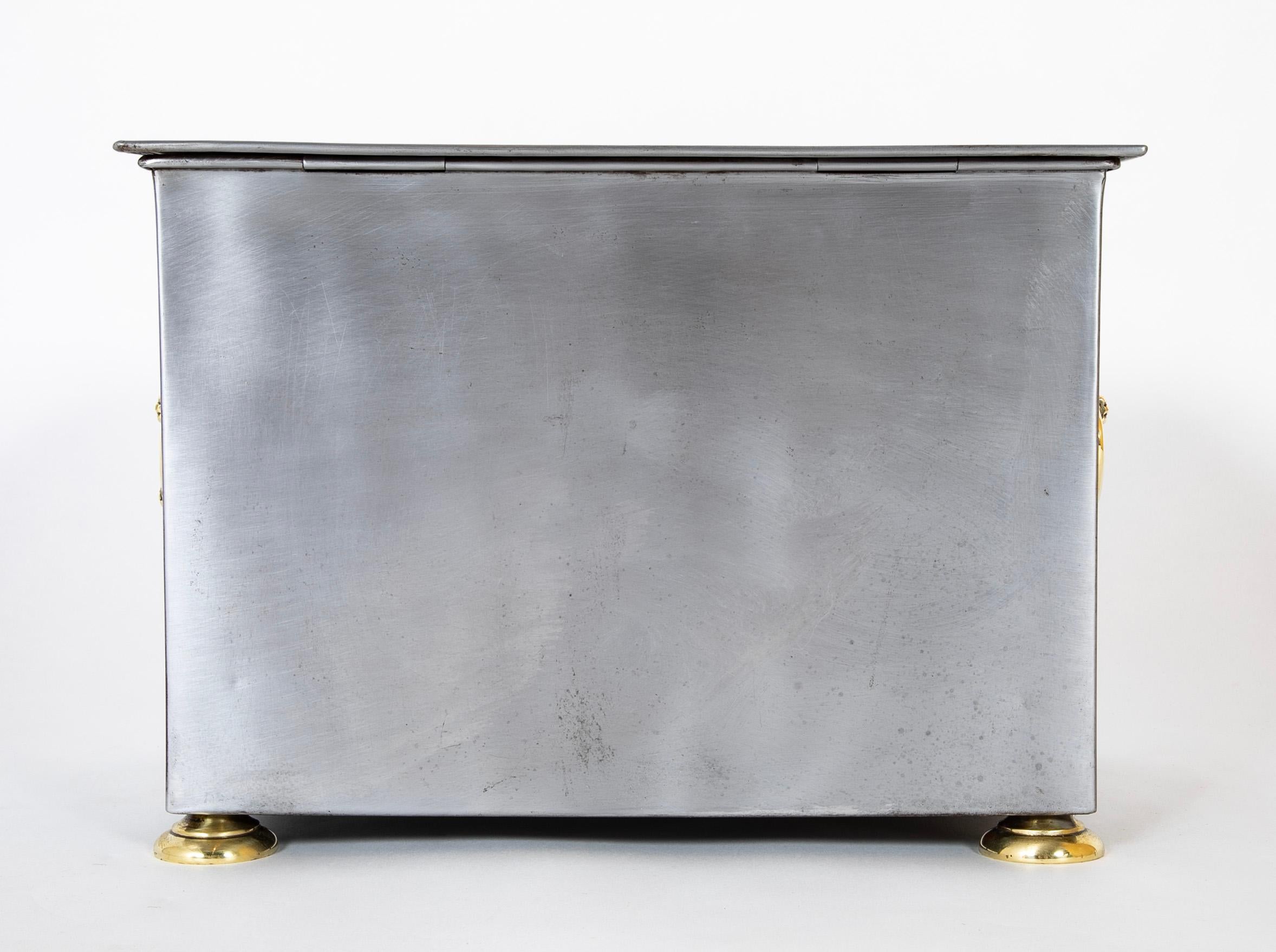 Regency Style Brushed Steel and Brass Tinder Box For Sale 5
