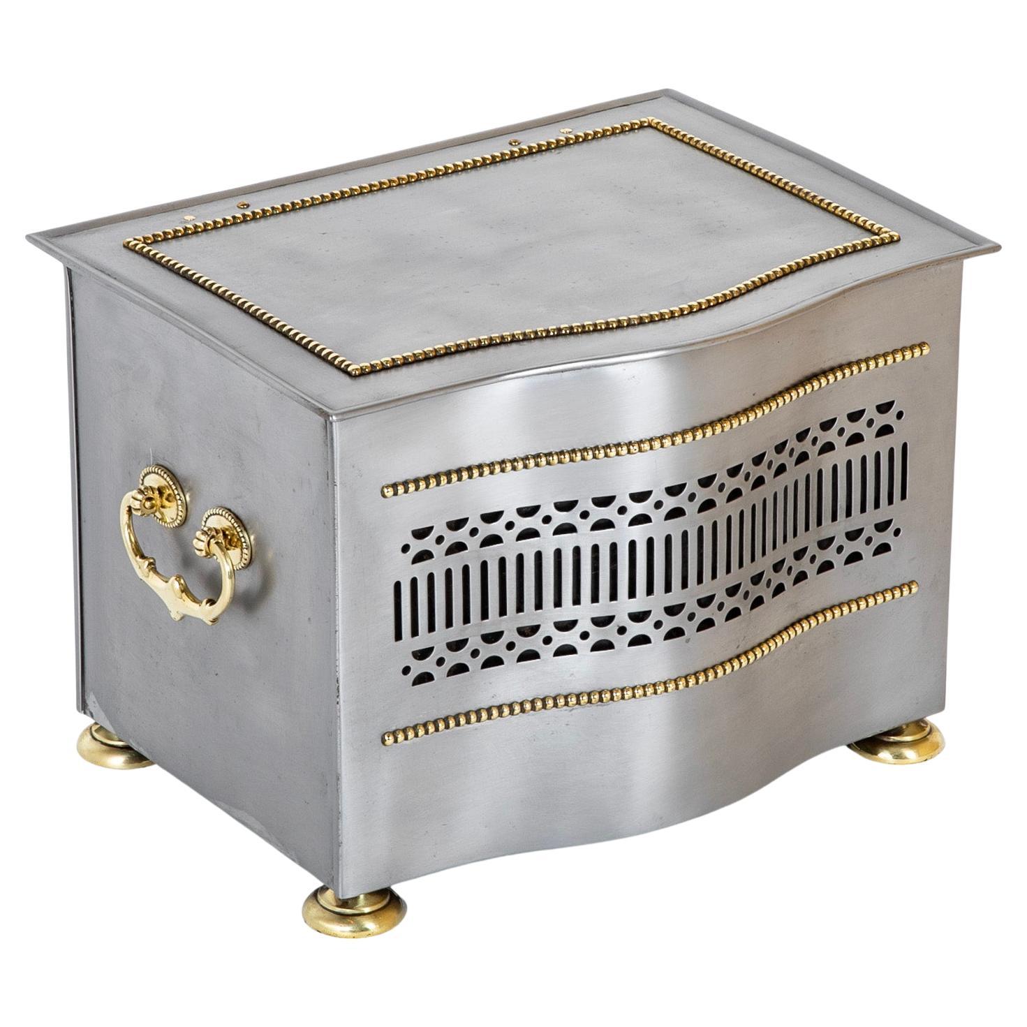 Regency Style Brushed Steel and Brass Tinder Box For Sale