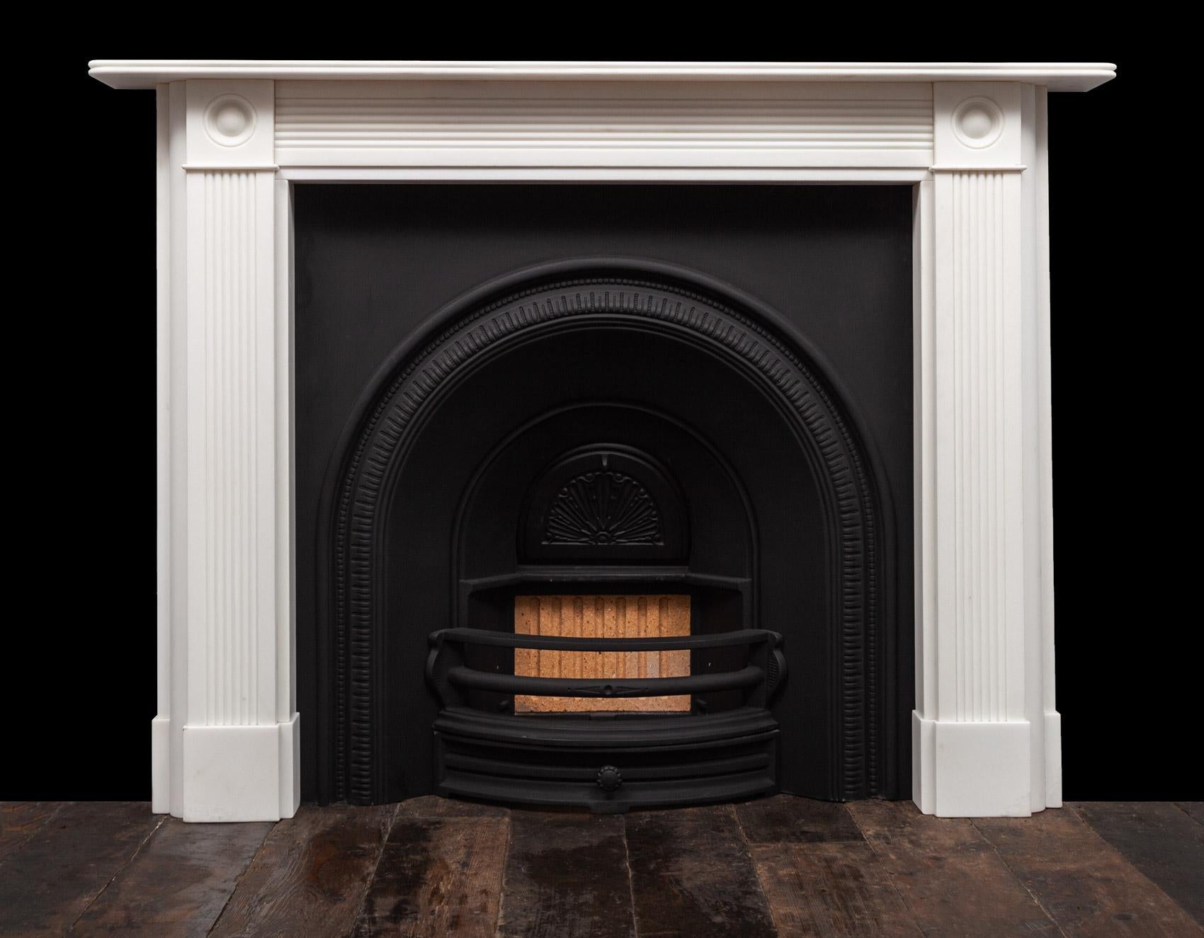 Carved Regency Style Bullseye Statuary Marble Fireplace Surround For Sale