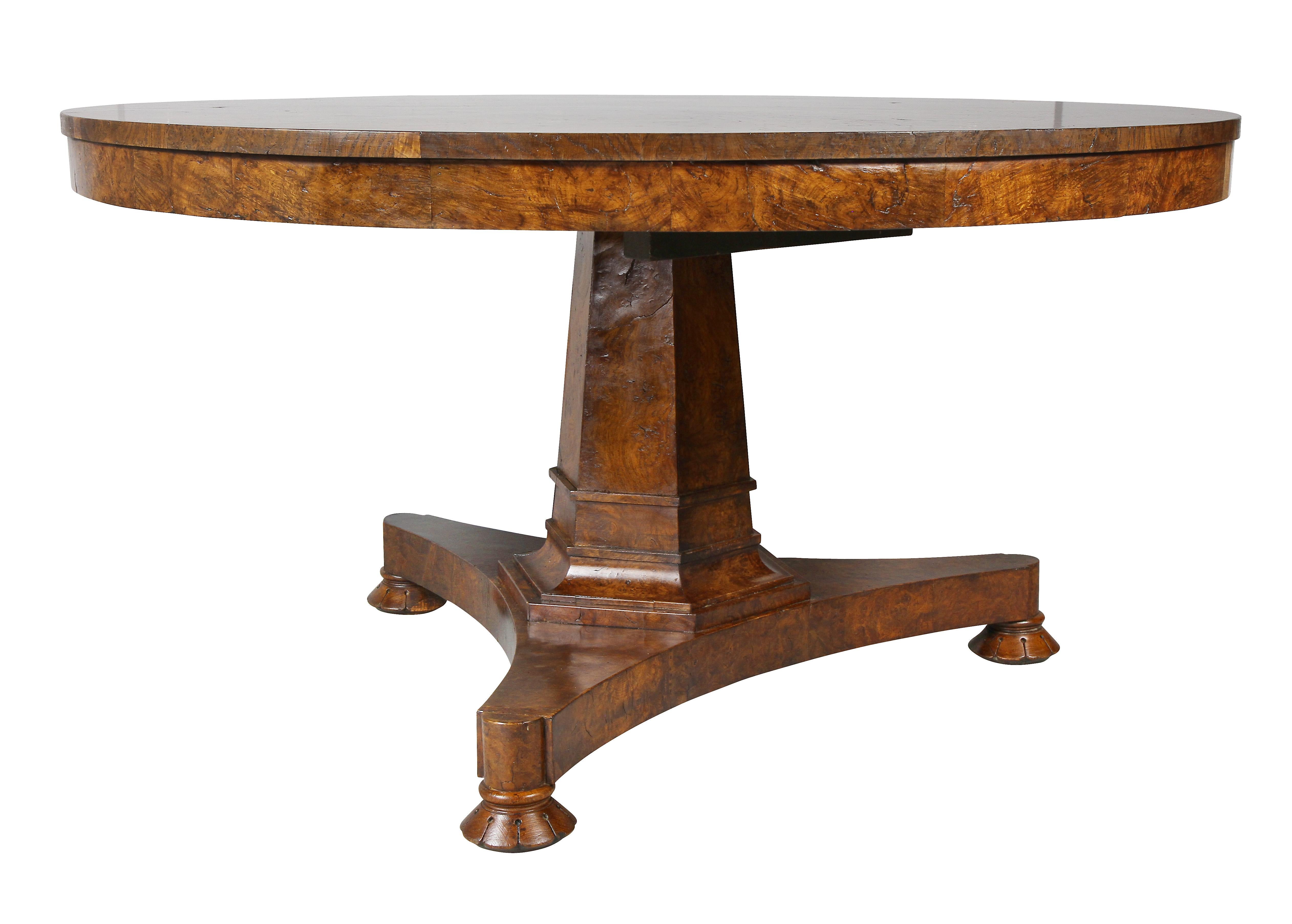Regency Style Burl Elm Center Table In Good Condition In Essex, MA