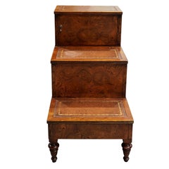 Regency Style Burl Walnut Library or Bedside Steps