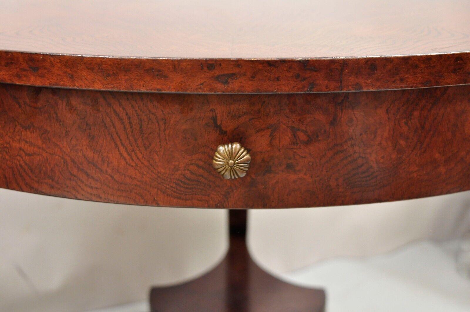 Regency Style Burl Wood Paw Feet Tripod Round Side Tables with Drawer, a Pair 7