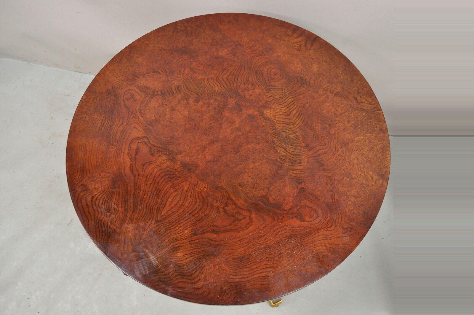 20th Century Regency Style Burl Wood Paw Feet Tripod Round Side Tables with Drawer, a Pair