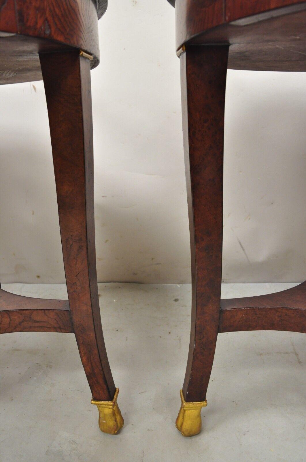 Regency Style Burl Wood Paw Feet Tripod Round Side Tables with Drawer, a Pair 1