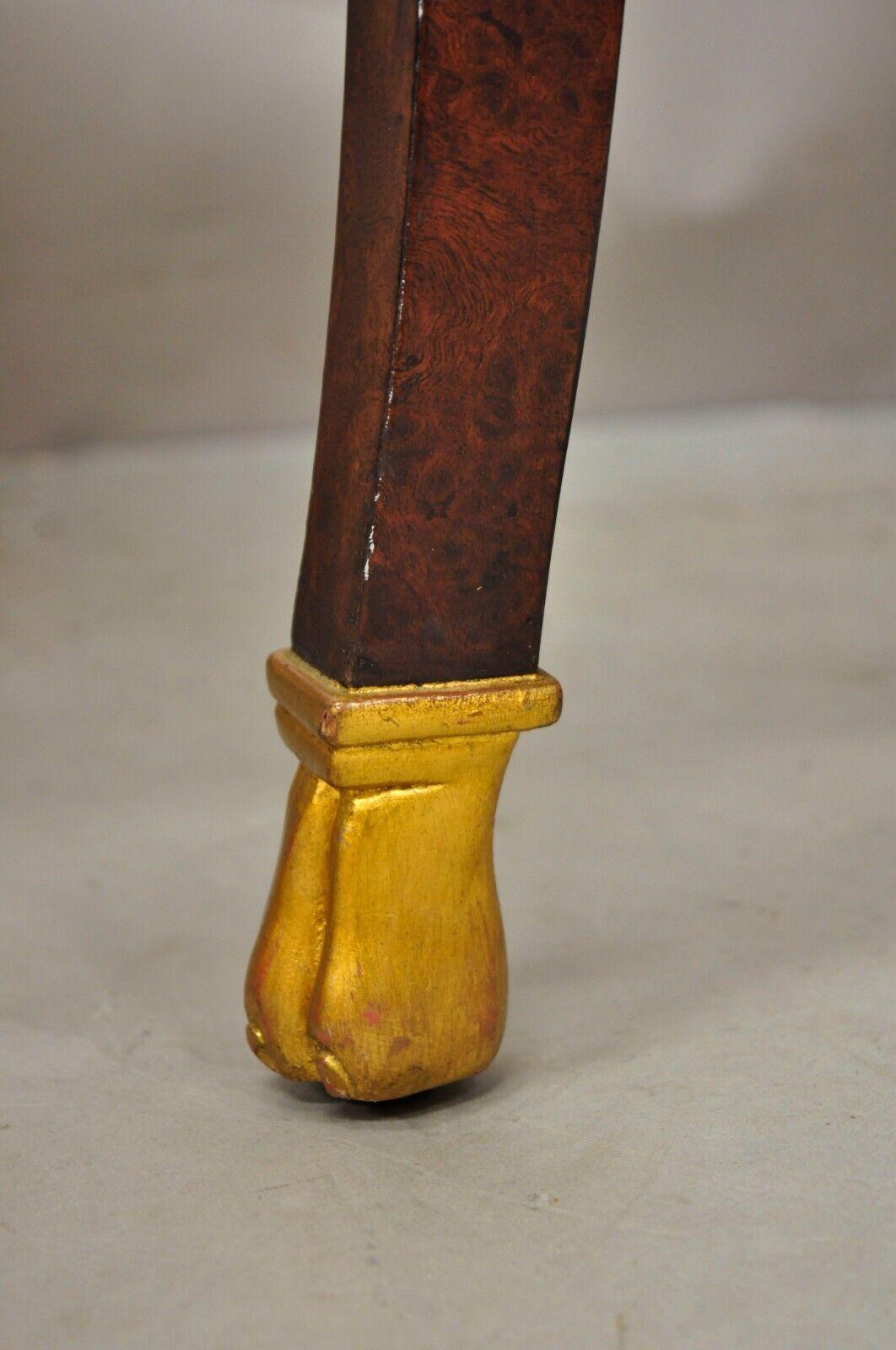 Regency Style Burl Wood Paw Feet Tripod Round Side Tables with Drawer, a Pair 2