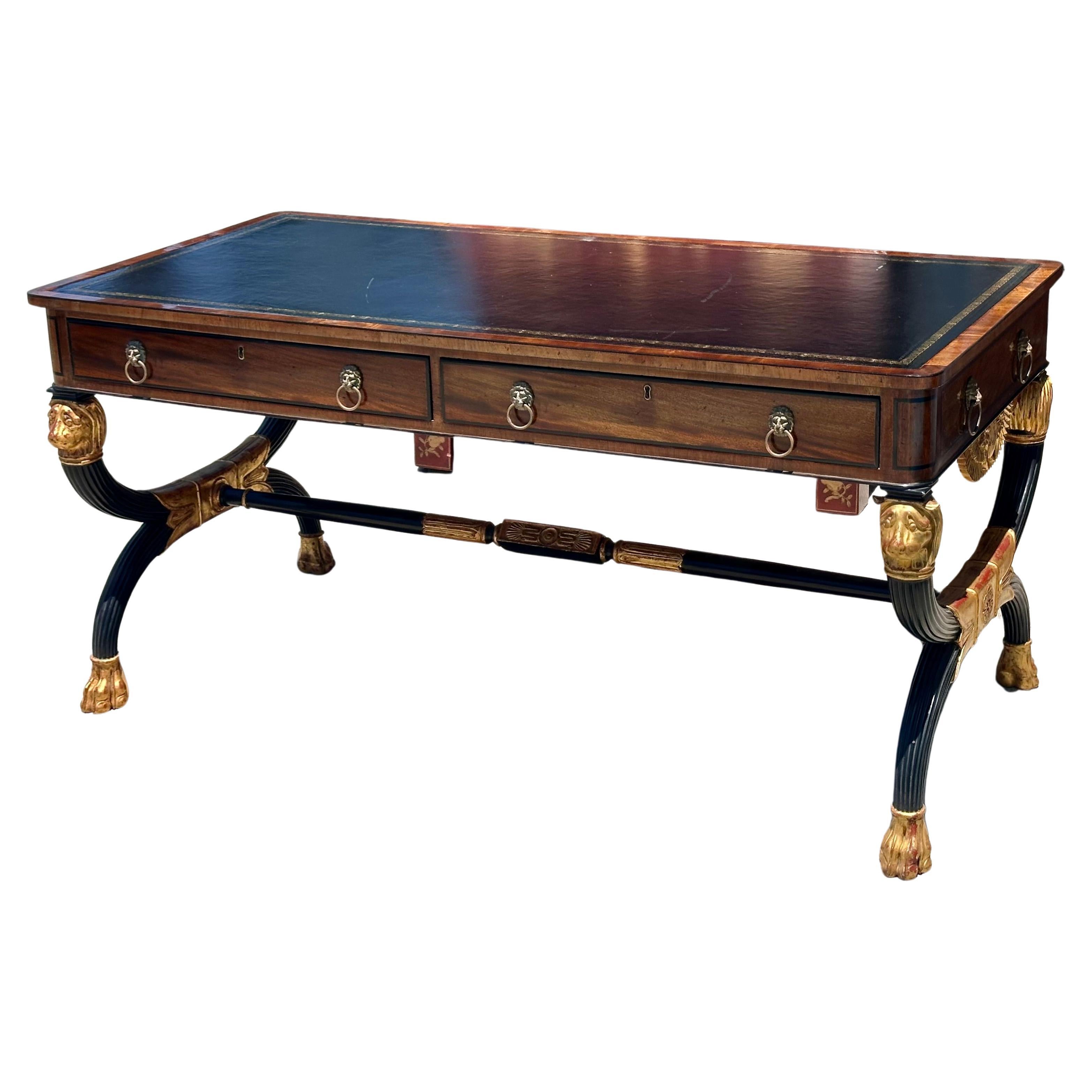 Bureau d'associés de style Regency Burton-Ching en acajou et bois doré Table à écrire 