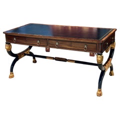 Regency Style Burton-Ching Mahogany & Ebony Giltwood Partners Desk Writing Table