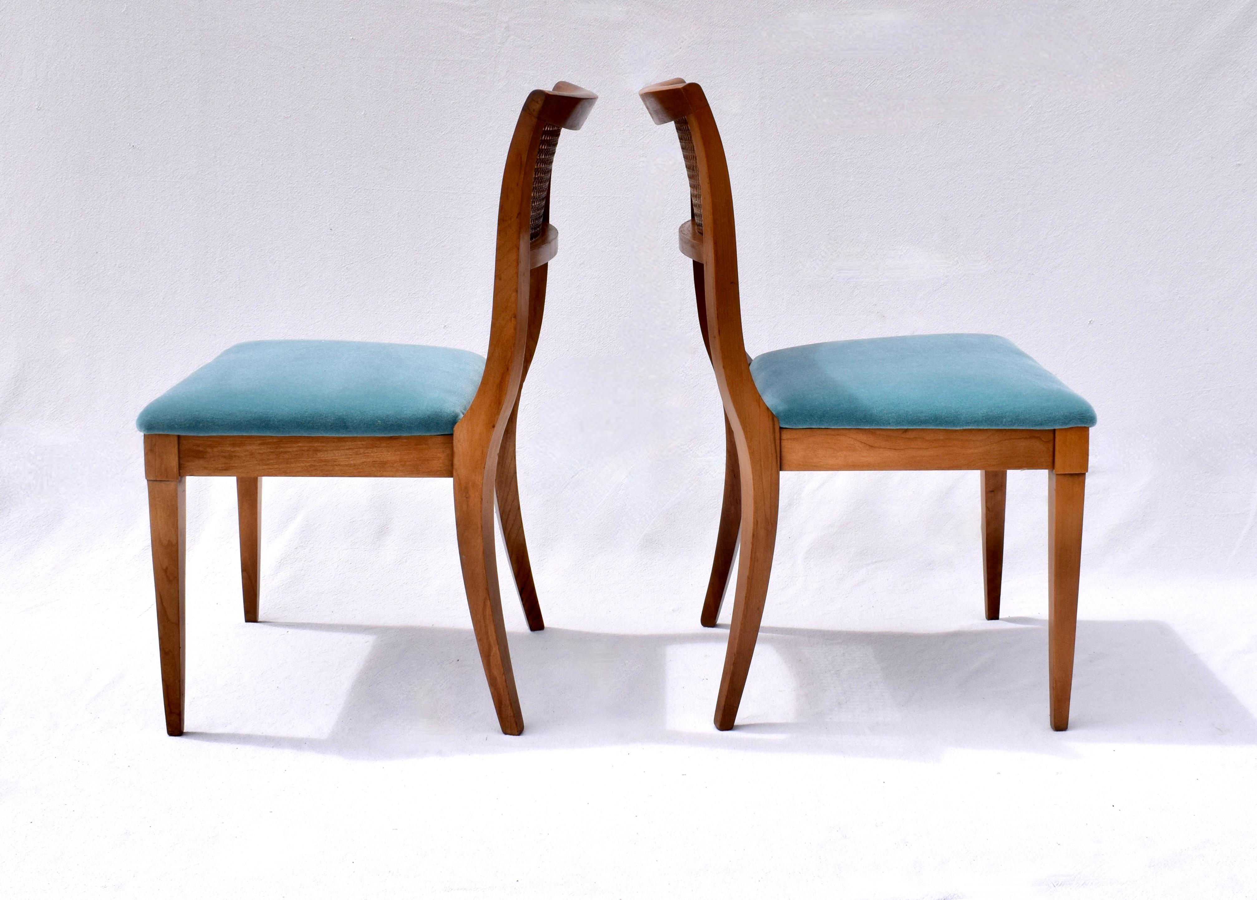 Regency Style Caned Back Dining Chairs in Teal Mohair 5