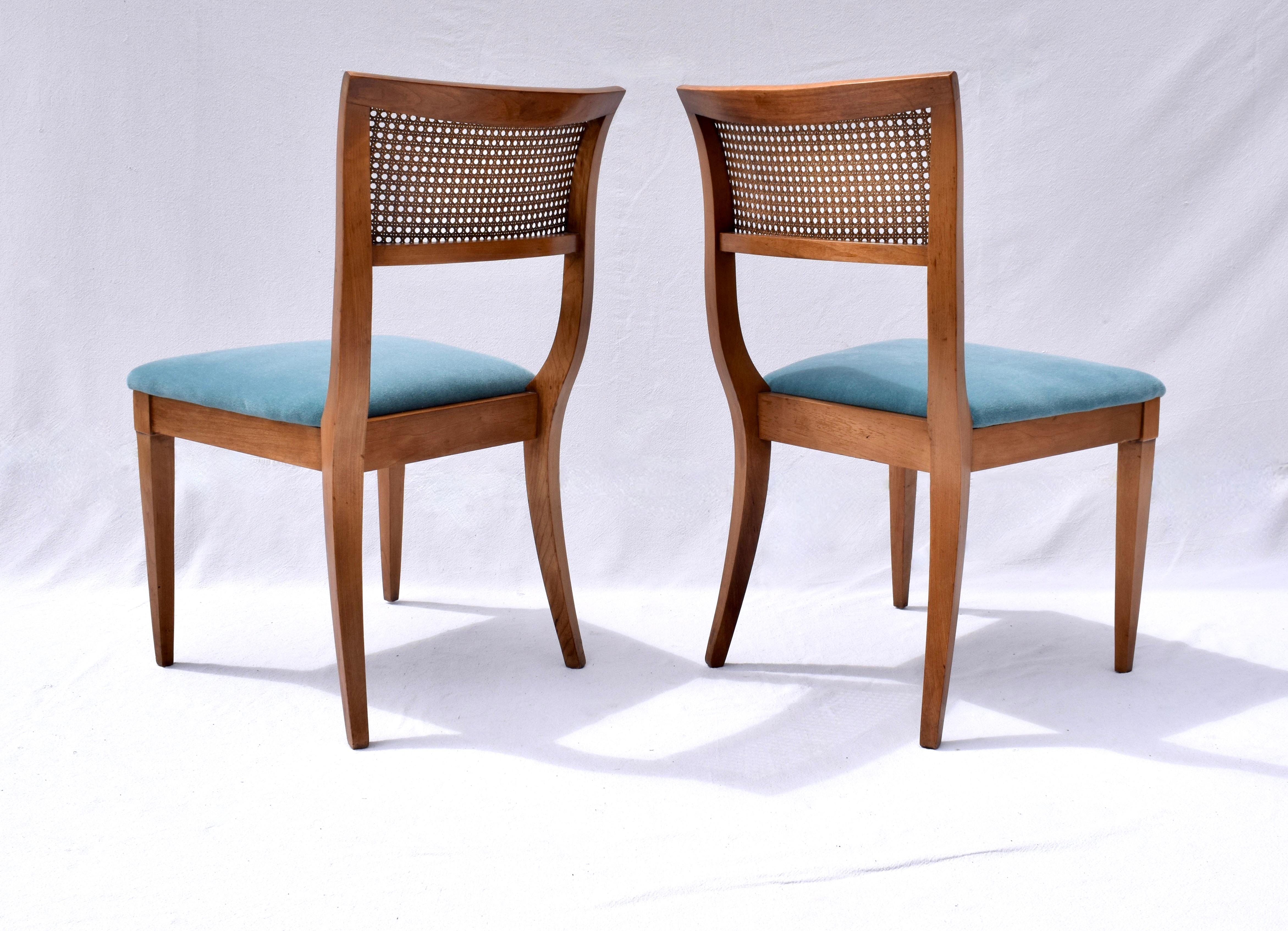 Regency Style Caned Back Dining Chairs in Teal Mohair 6