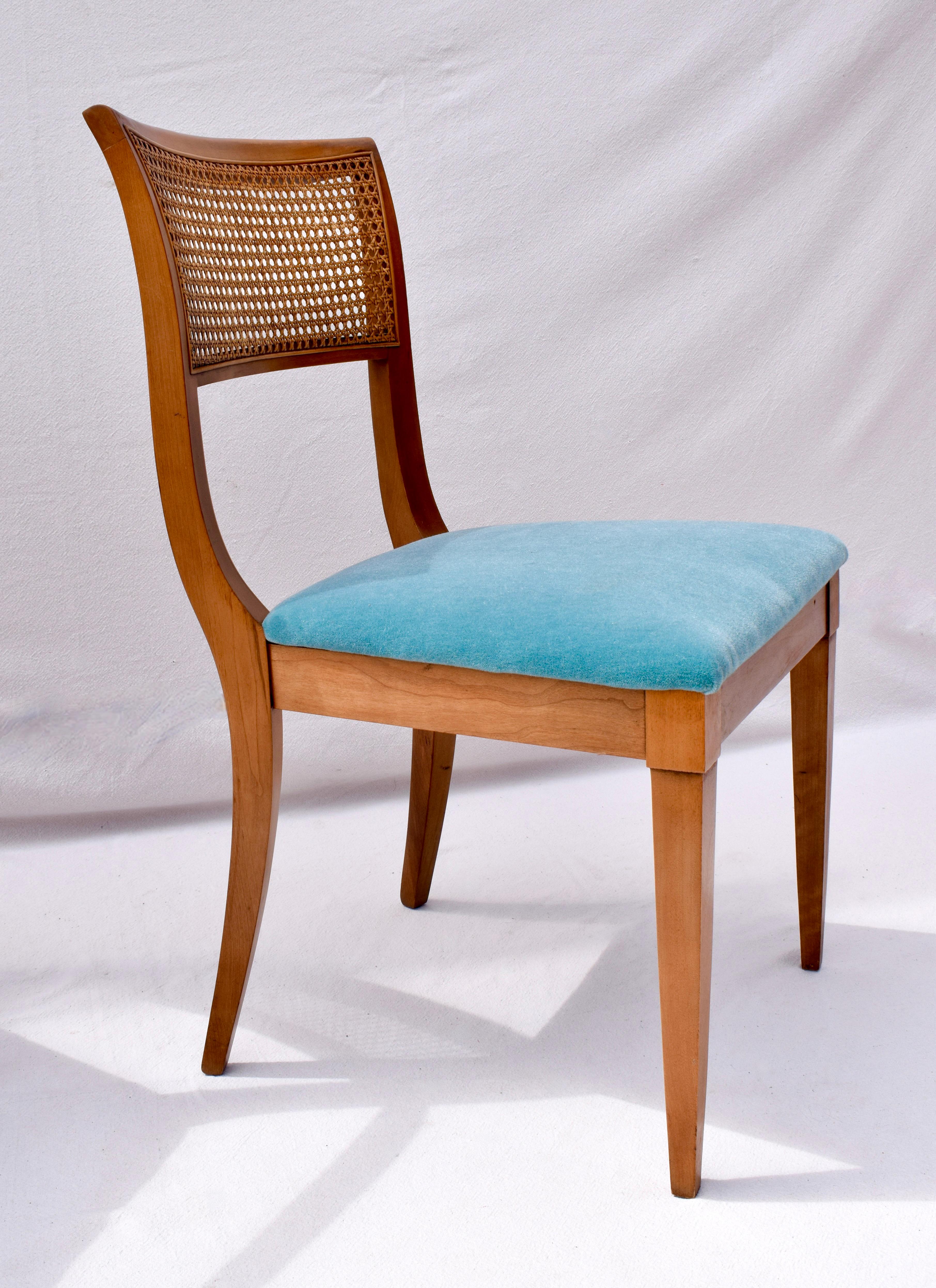 Regency Style Caned Back Dining Chairs in Teal Mohair 7