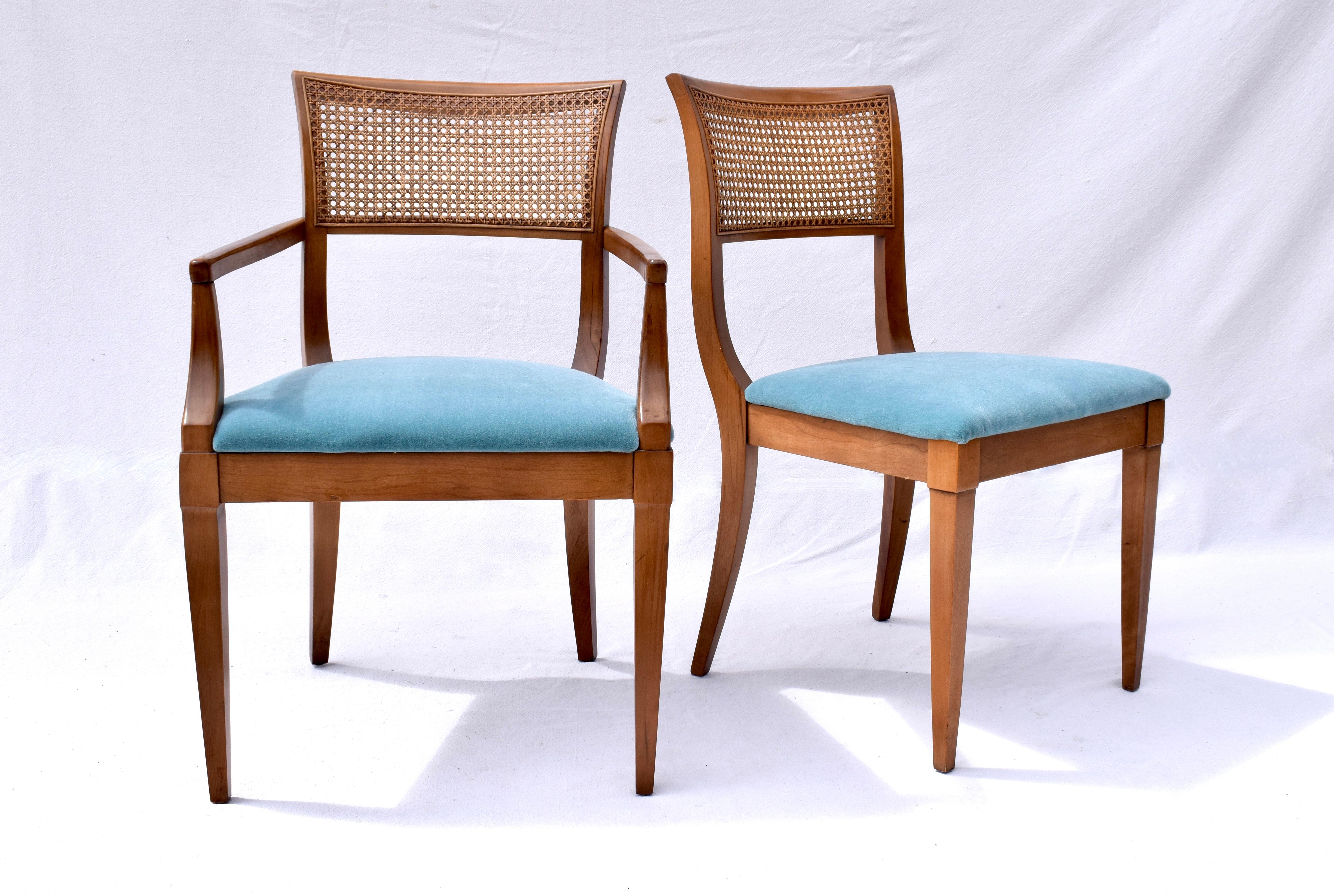 Regency Style Caned Back Dining Chairs in Teal Mohair 2