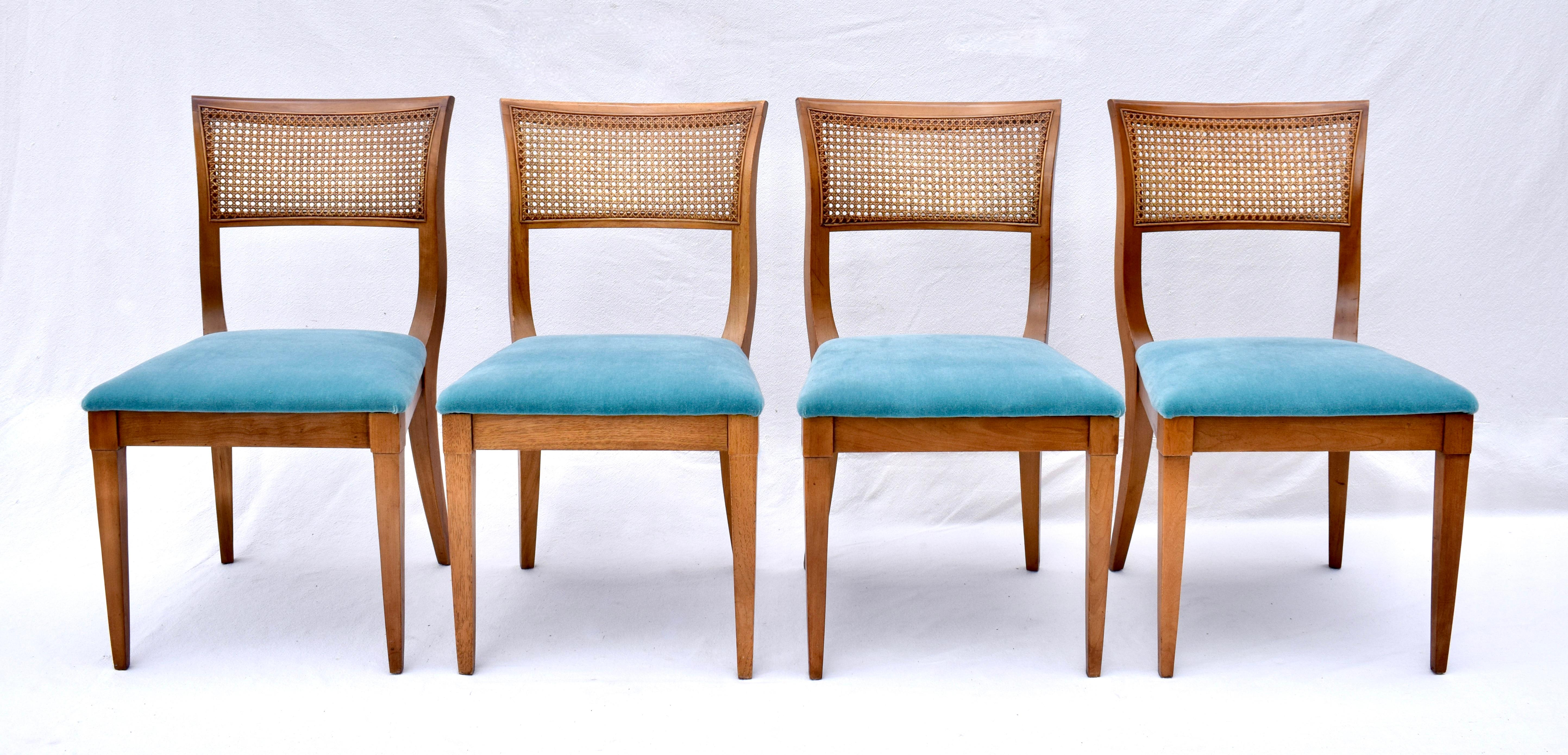 Regency Style Caned Back Dining Chairs in Teal Mohair 3