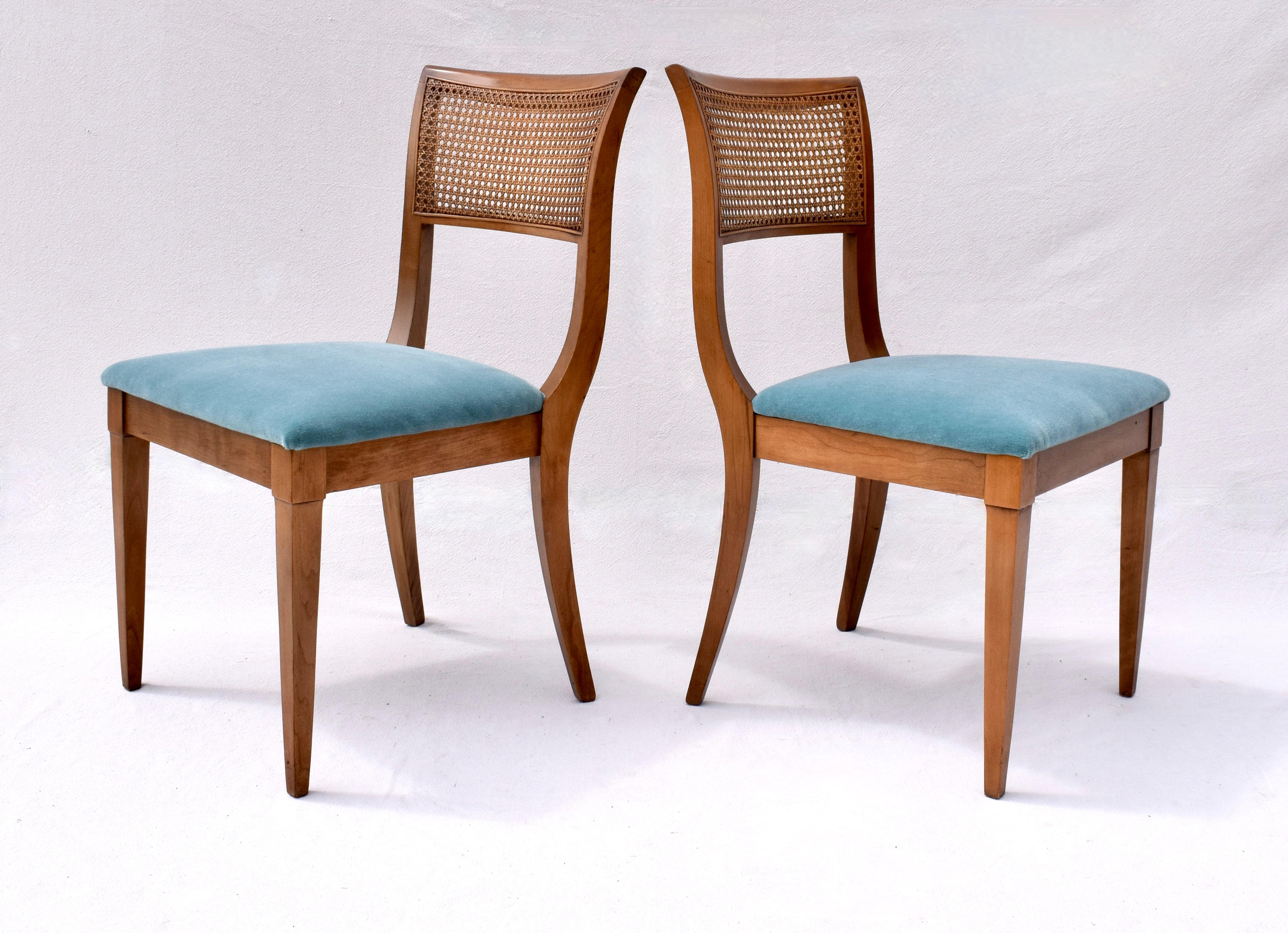 Regency Style Caned Back Dining Chairs in Teal Mohair 4