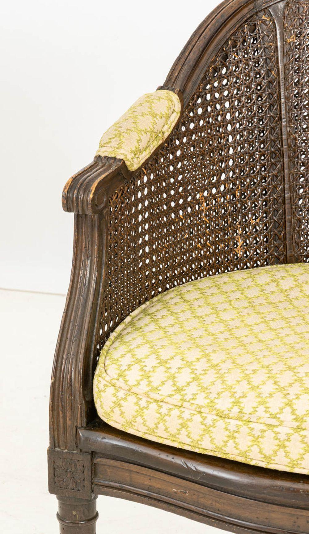 Early 20th Century Regency Style Caned Barrel Back Bergere For Sale