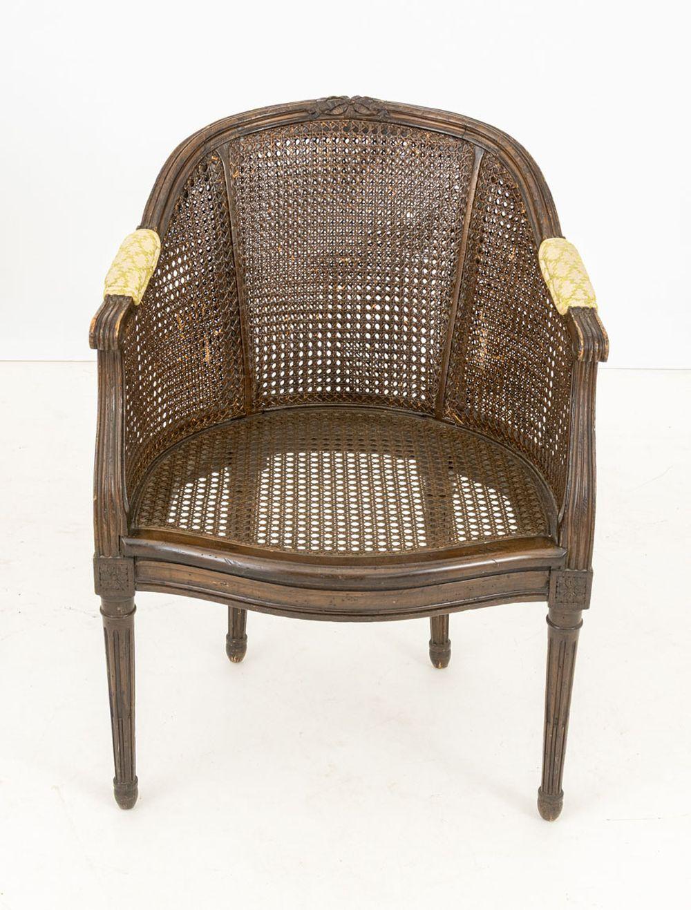 Upholstery Regency Style Caned Barrel Back Bergere For Sale