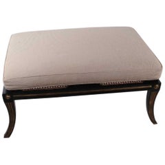 Regency Style Caned Ebonized Ottoman with Gilt Detail
