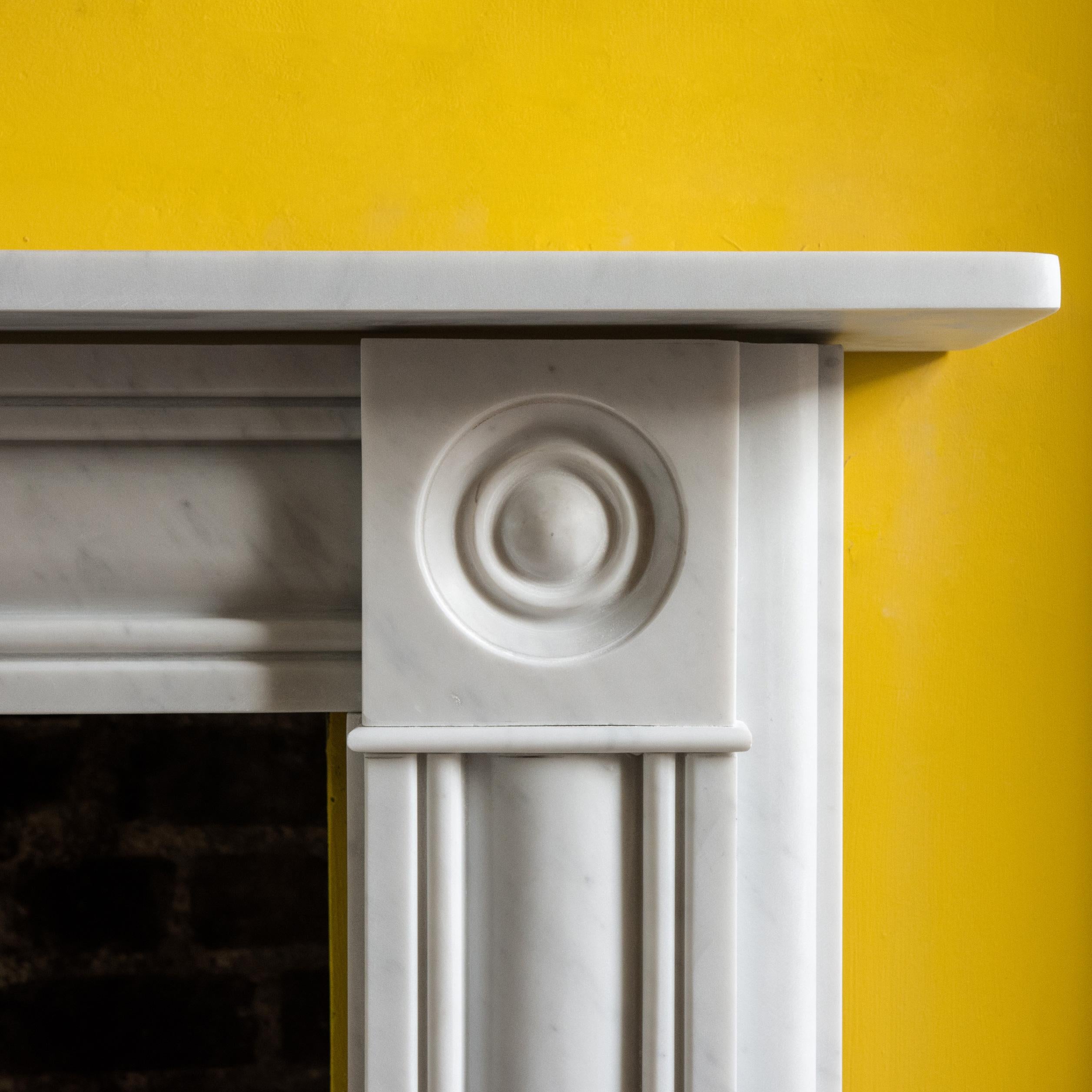 British Regency Style Carrara Marble Bullseye Fireplace