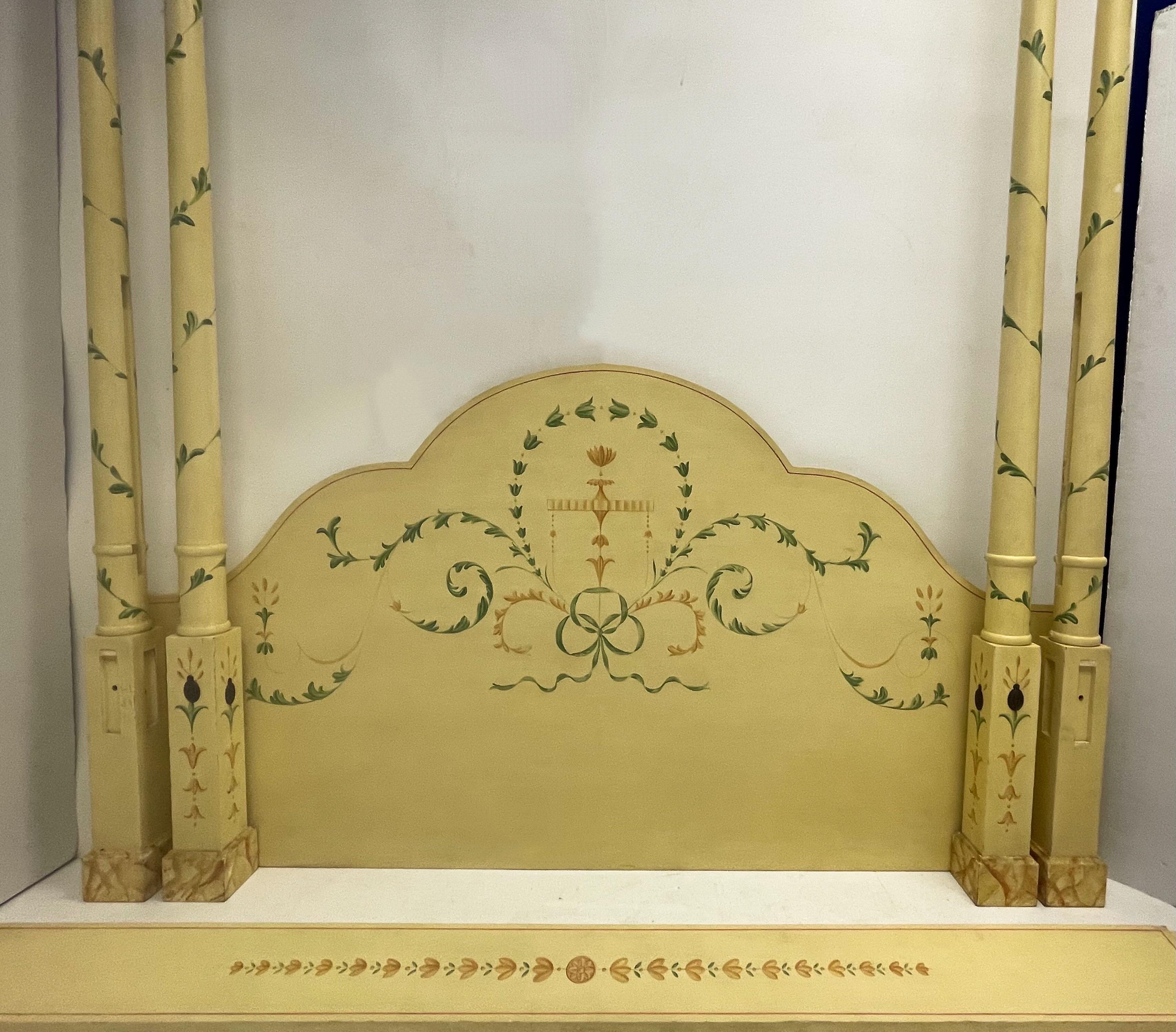 Regency Style Carved and Painted Four Poster Tester Bed with Palm Fronds, King 6