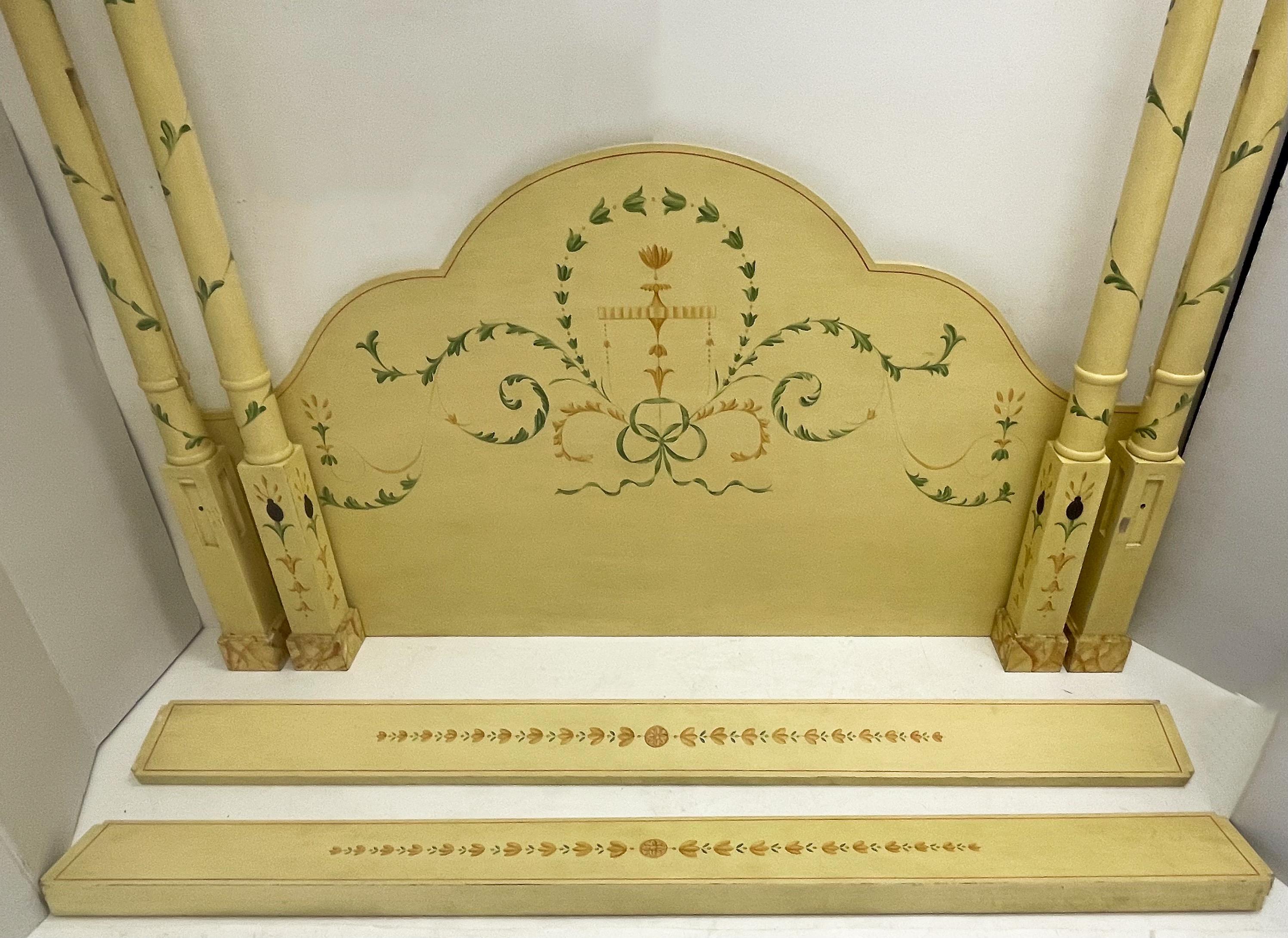 Regency Style Carved and Painted Four Poster Tester Bed with Palm Fronds, King 2
