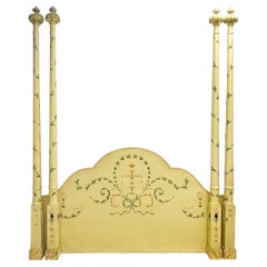 Regency Style Carved and Painted Four Poster Tester Bed with Palm Fronds, King