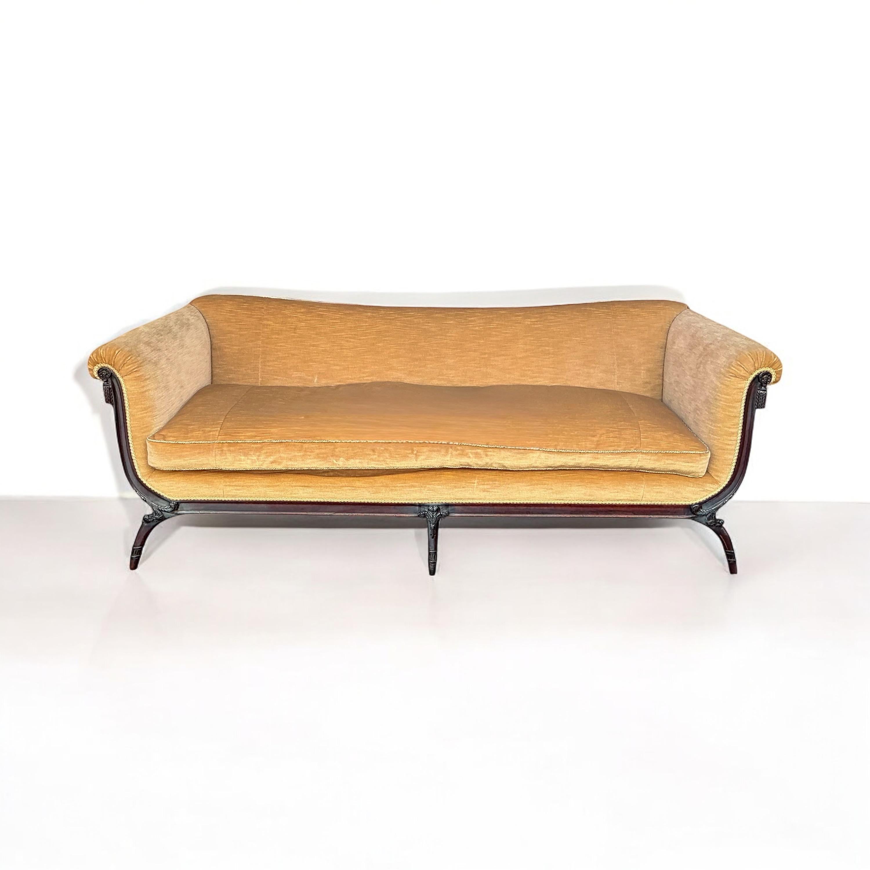 Regency Style Carved Mahogany And Camel Mohair Sofa W/ Down Cushion 3