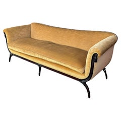 Regency Style Carved Mahogany And Camel Mohair Sofa W/ Down Cushion