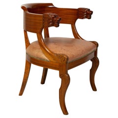Regency Style Carved Mahogany Barrel Back Armchair with Lion Heads, 20th Century