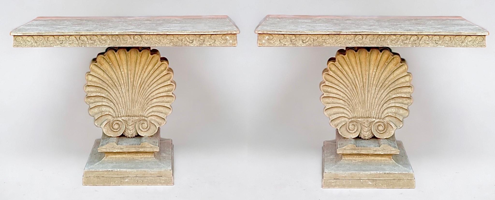Regency Style Carved Shell Form Console Table Styled After Wormley / Dunbar -2 For Sale 1