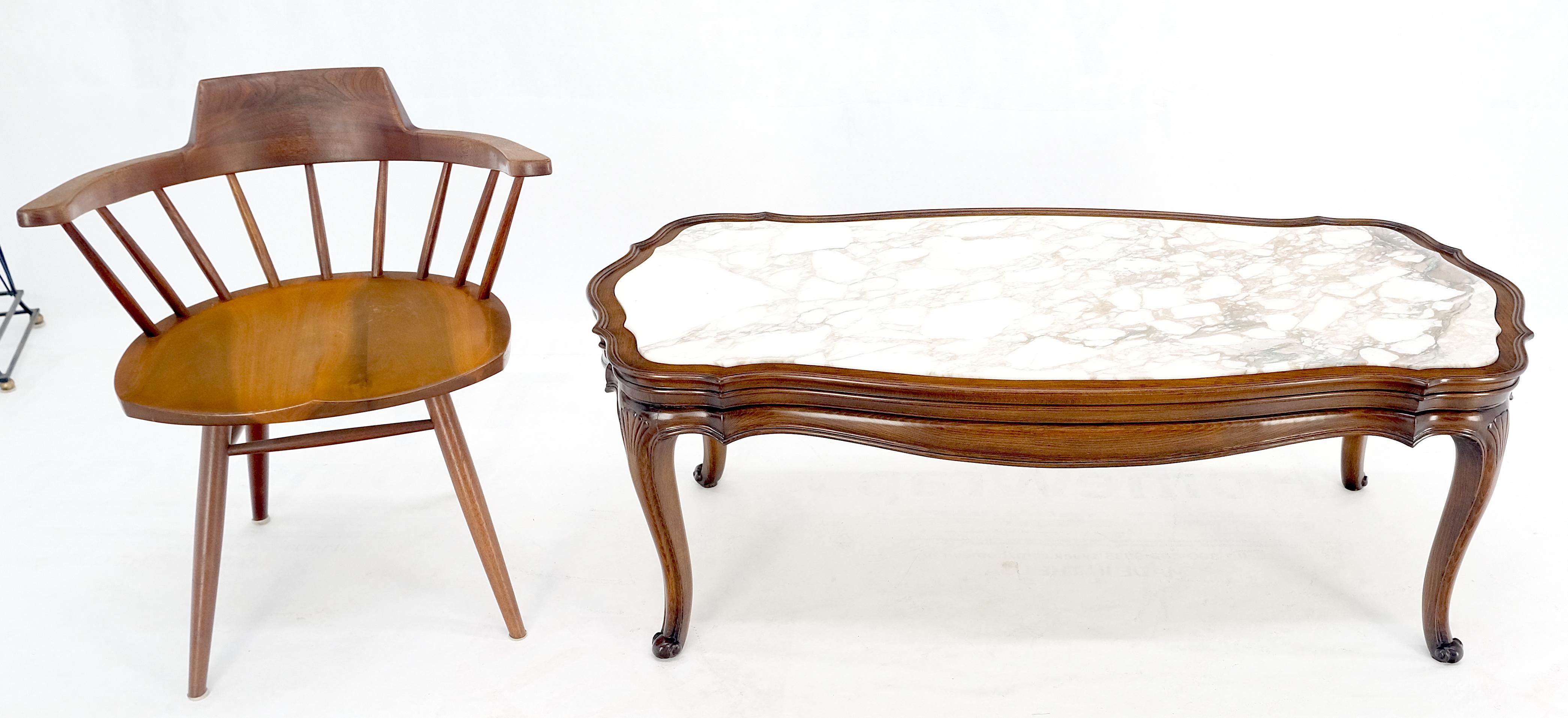 American Regency Style Carved Walnut Base Figural Marble Top Elongated Coffee Table MINT!