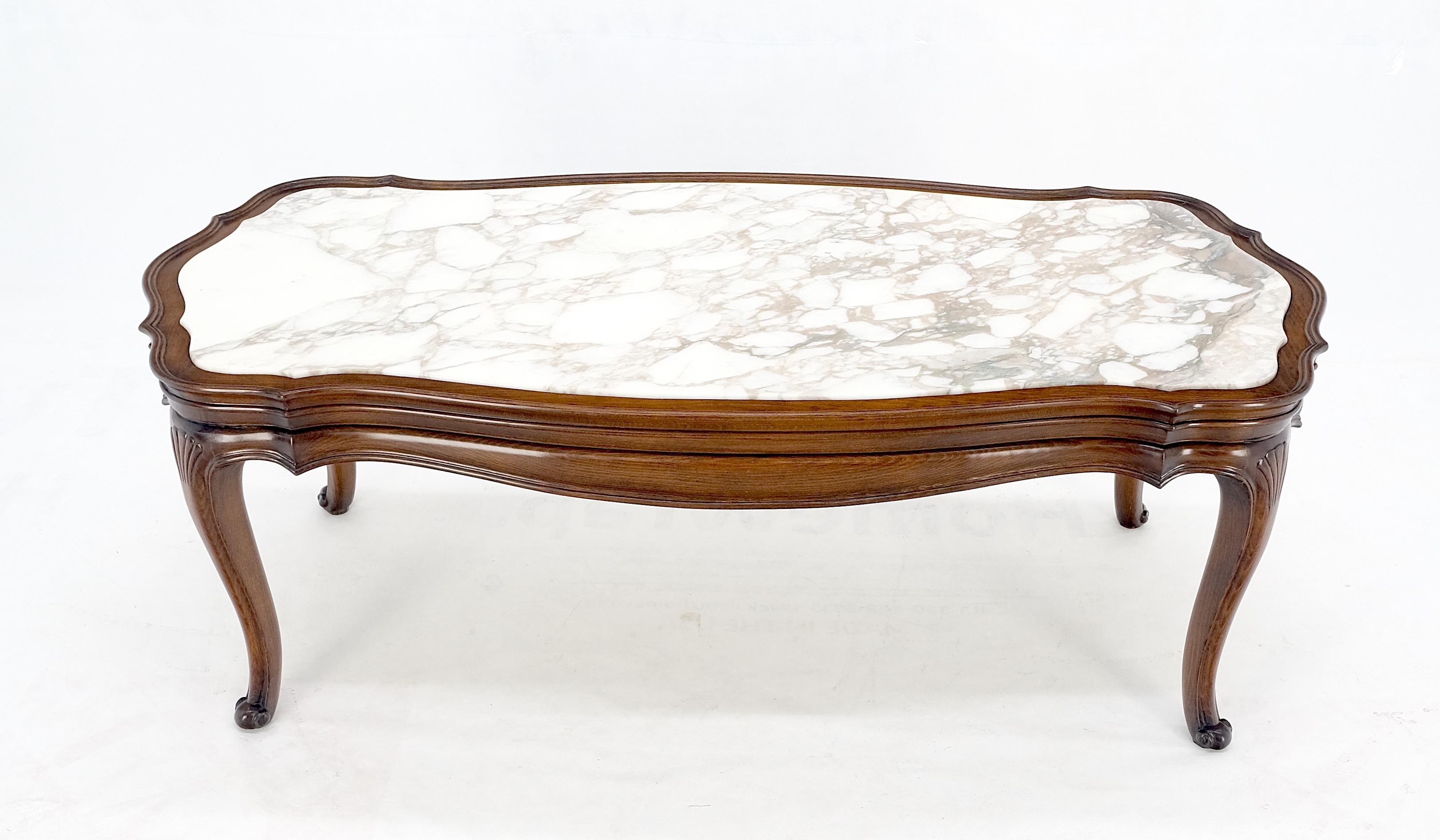 Hand-Carved Regency Style Carved Walnut Base Figural Marble Top Elongated Coffee Table MINT!