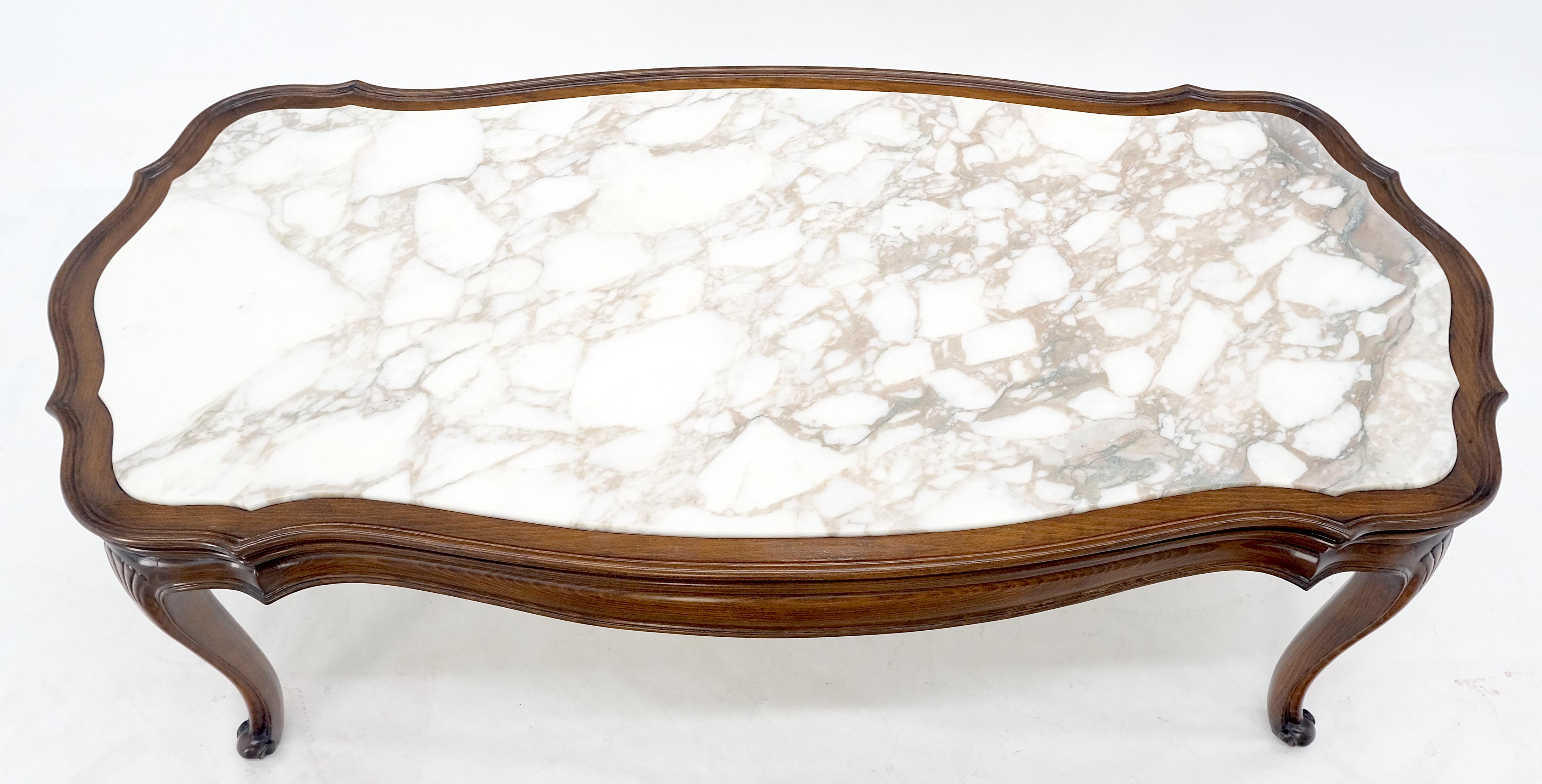 20th Century Regency Style Carved Walnut Base Figural Marble Top Elongated Coffee Table MINT!