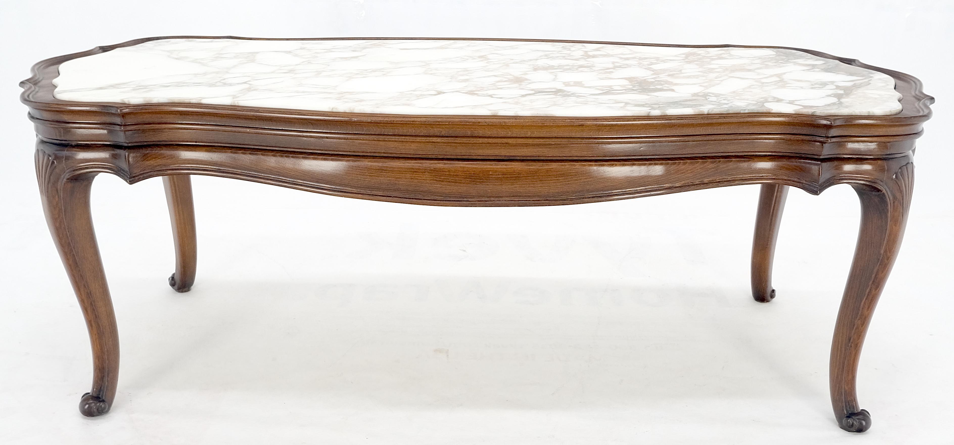 Regency Style Carved Walnut Base Figural Marble Top Elongated Coffee Table MINT! 1