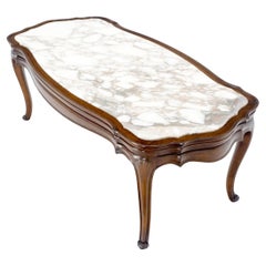 Regency Style Carved Walnut Base Figural Marble Top Elongated Coffee Table MINT!