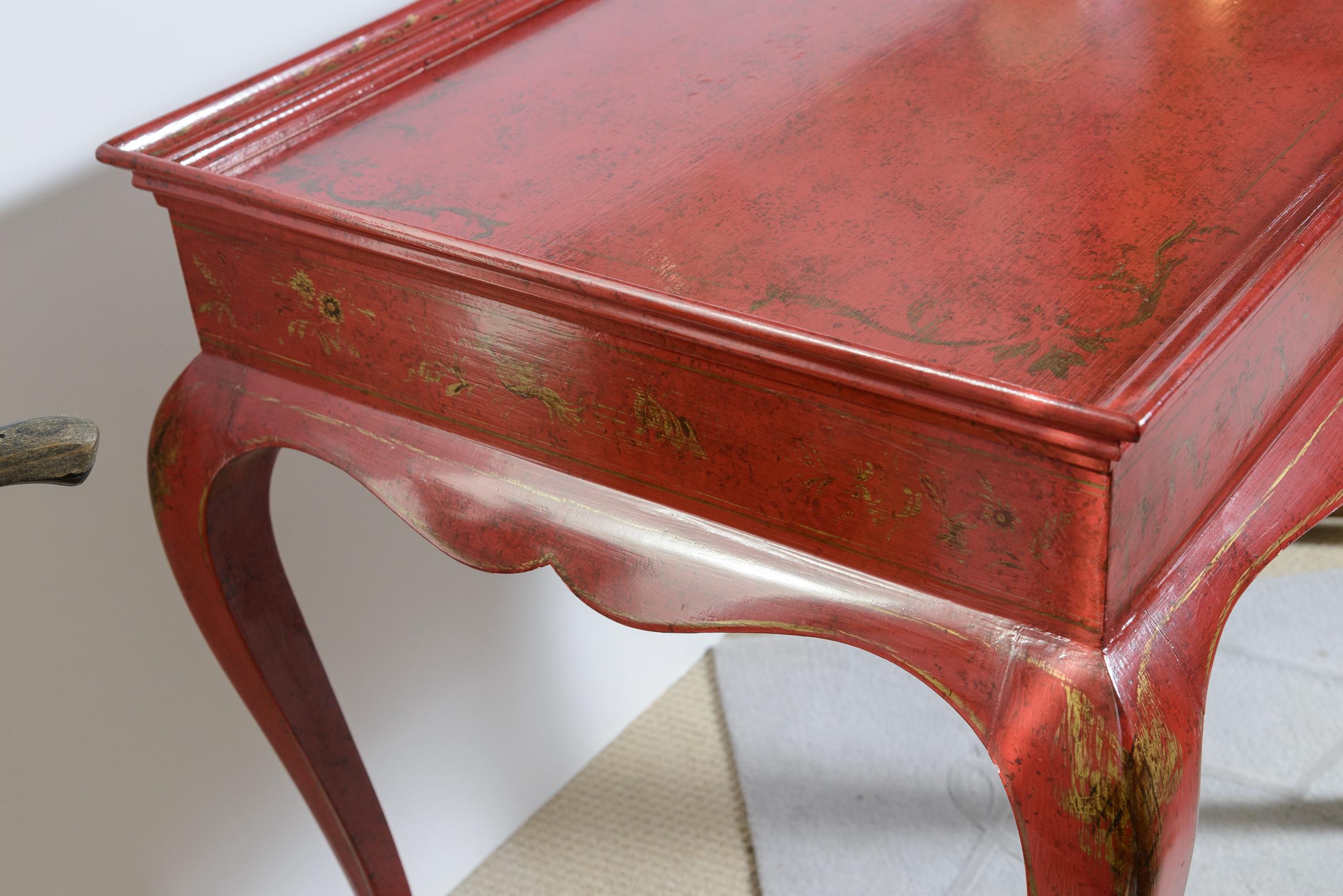 Chinoiserie Regency Style Center Table with Chinese Red Lacquered &Gold Decor For Sale