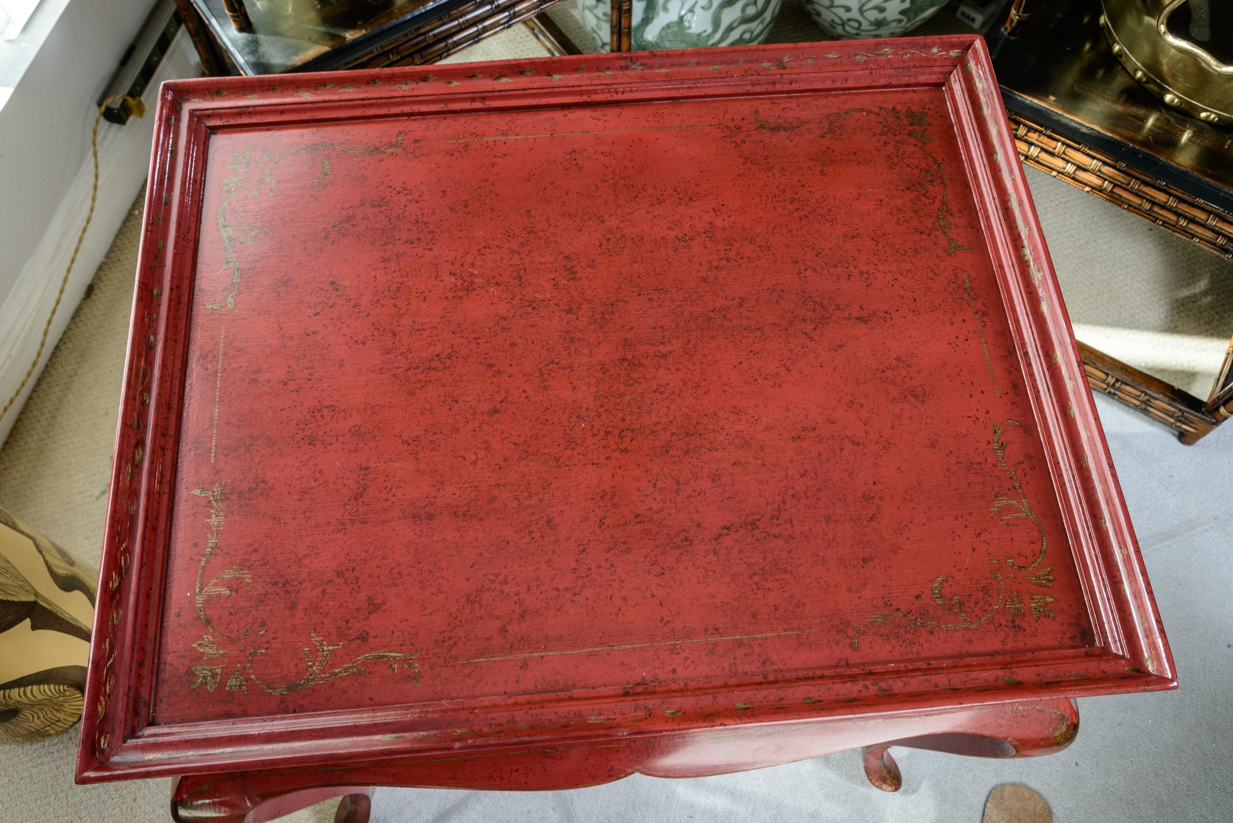 Regency Style Center Table with Chinese Red Lacquered &Gold Decor For Sale 1