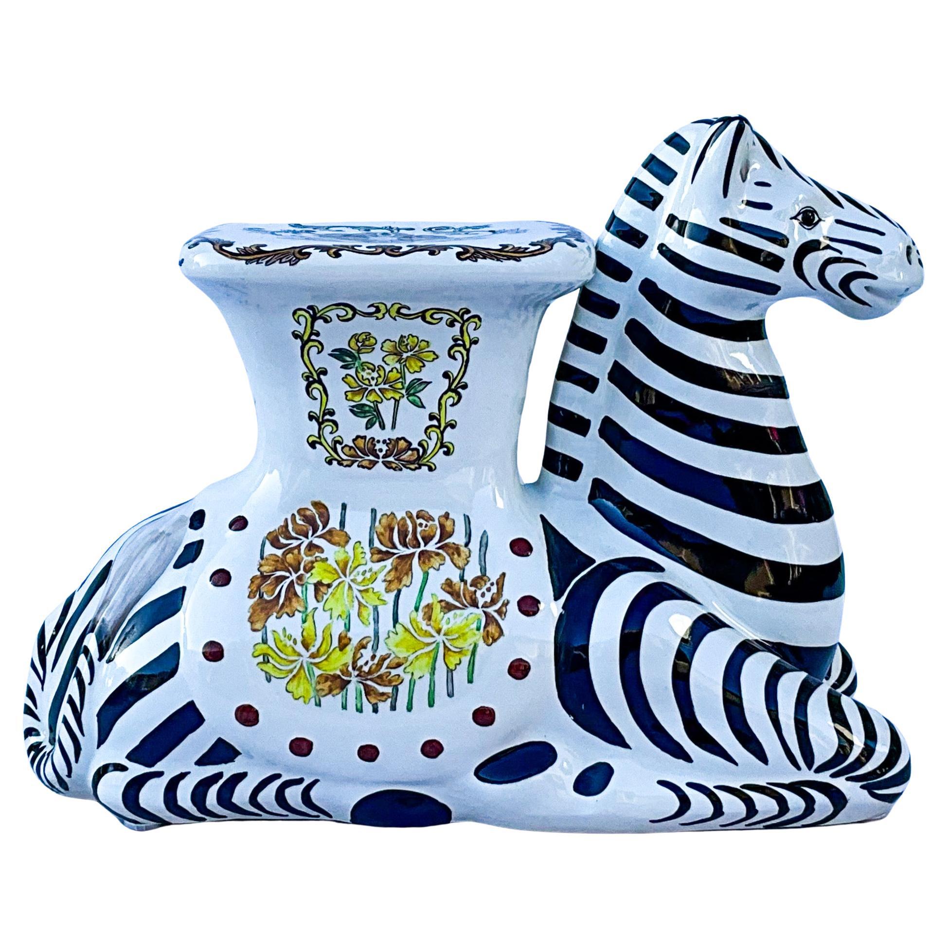 Regency Style Ceramic Zebra Garden Seat Or Side Table - Patio Garden Sunroom 