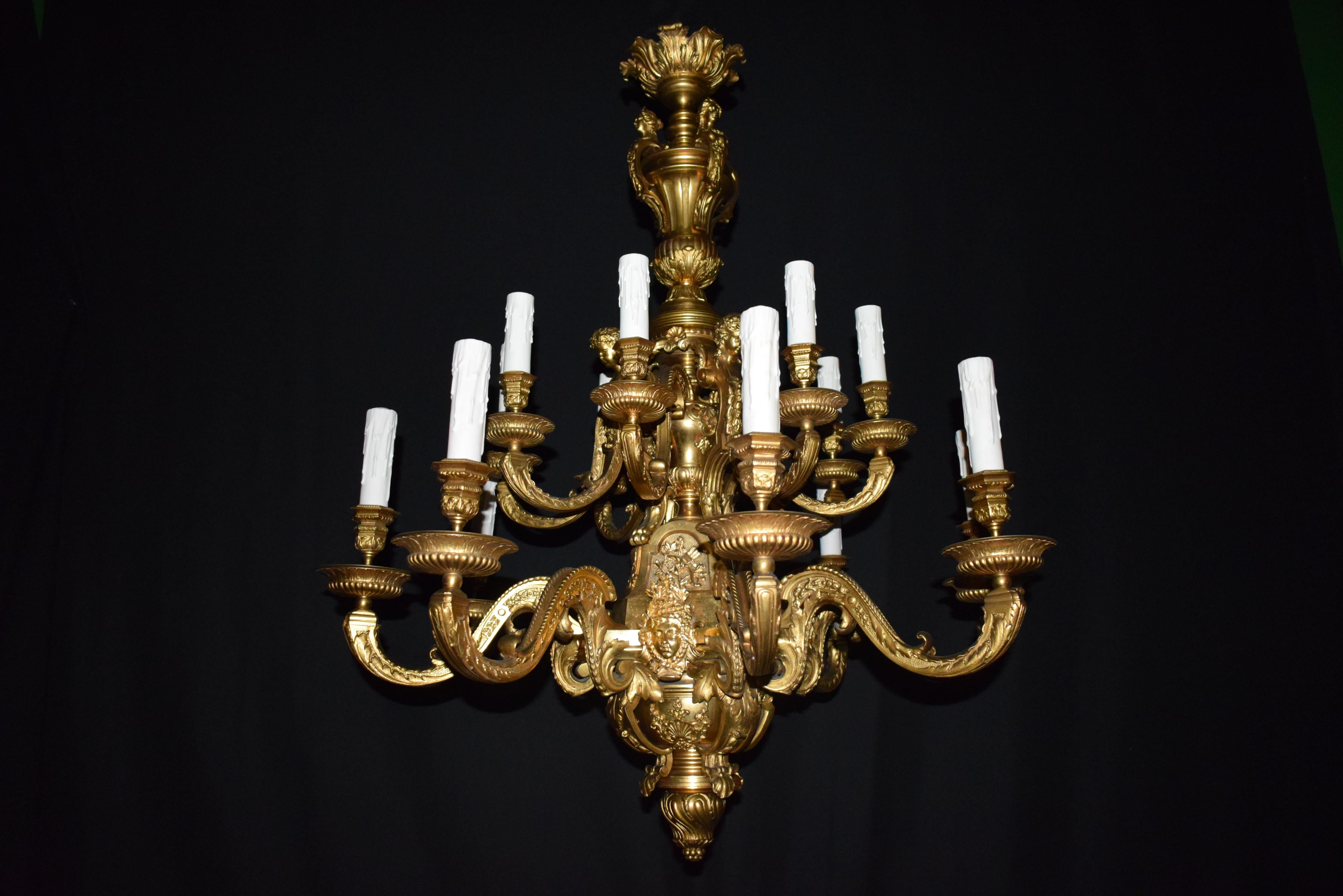 French Superb Regency Style Gilt Bronze Chandelier For Sale