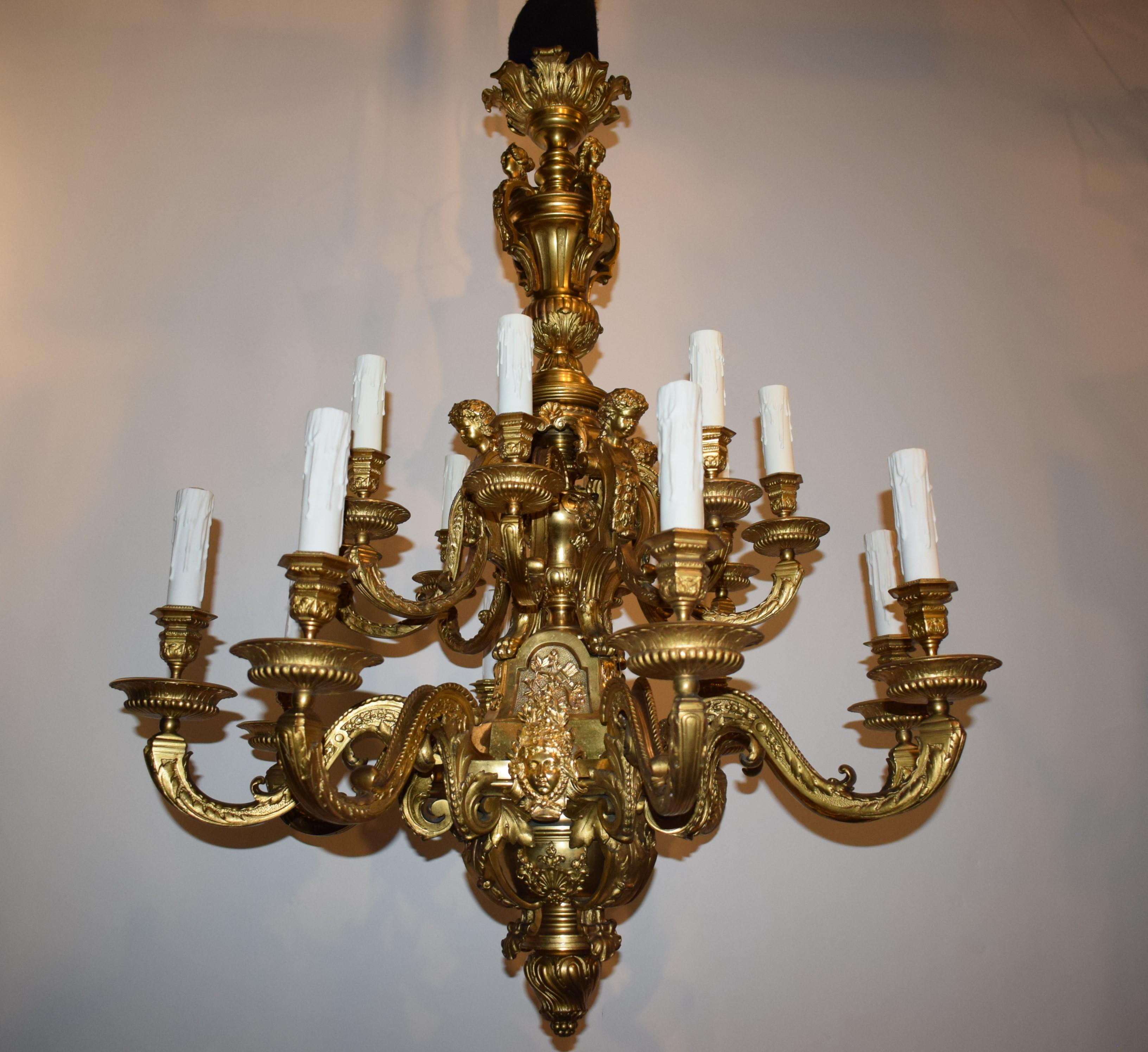 Superb Regency Style Gilt Bronze Chandelier In Good Condition For Sale In Atlanta, GA