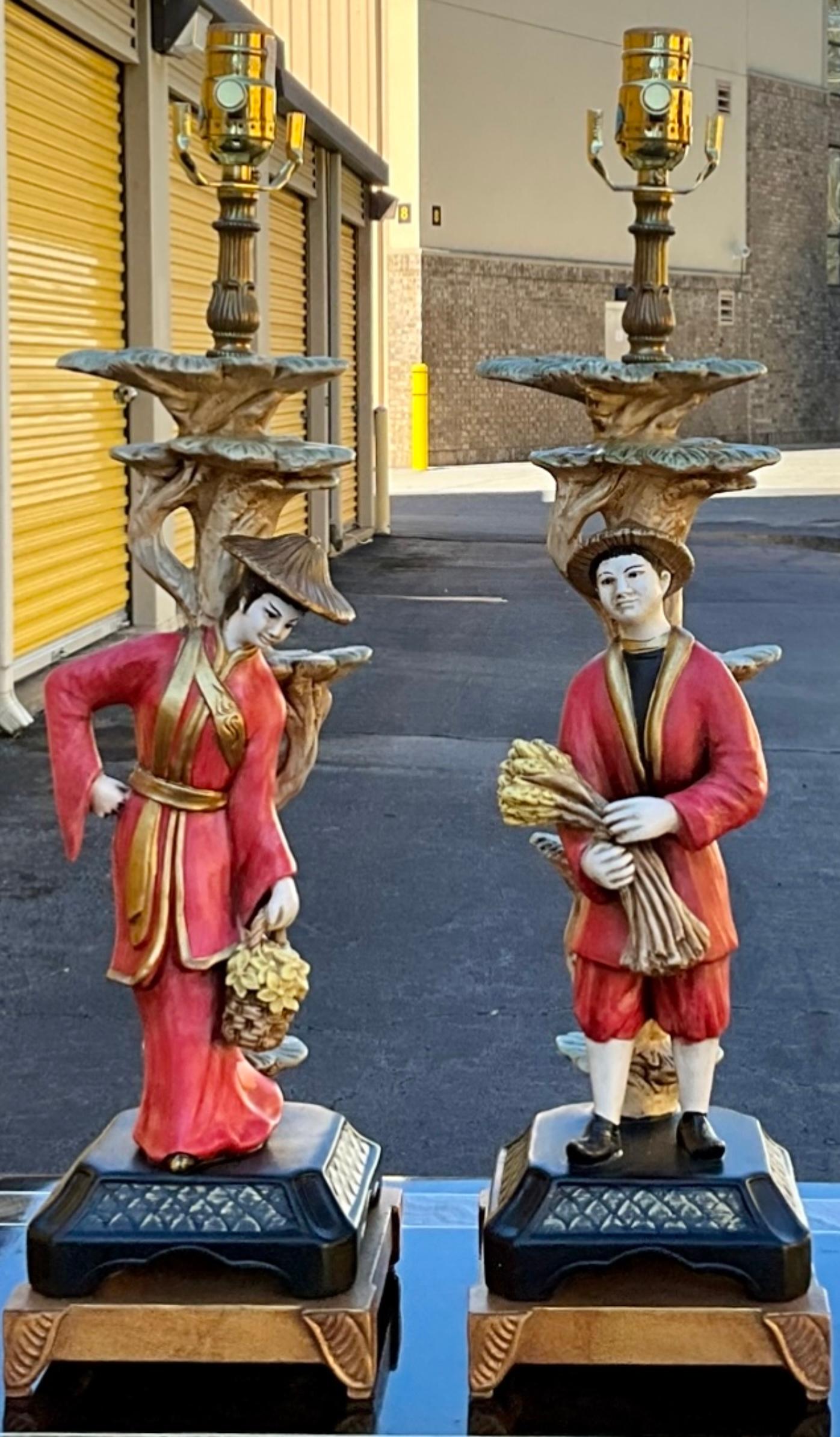Regency Style Chinoiserie Ancestral Table Lamps by Chelsea House, Pair In Good Condition In Kennesaw, GA