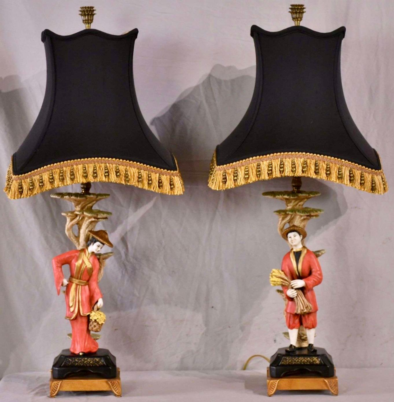 20th Century Regency Style Chinoiserie Ancestral Table Lamps by Chelsea House, Pair