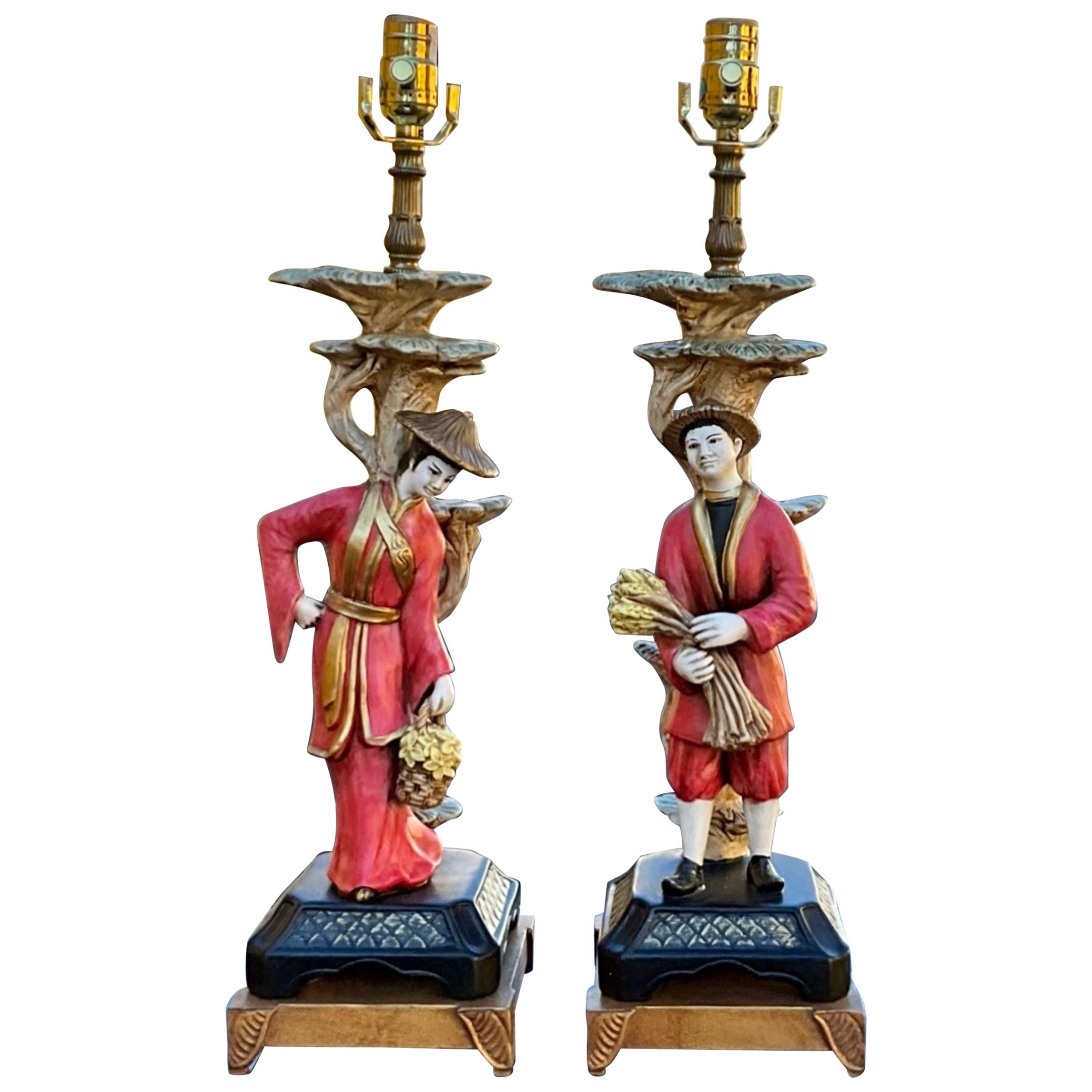 Regency Style Chinoiserie Ancestral Table Lamps by Chelsea House, Pair