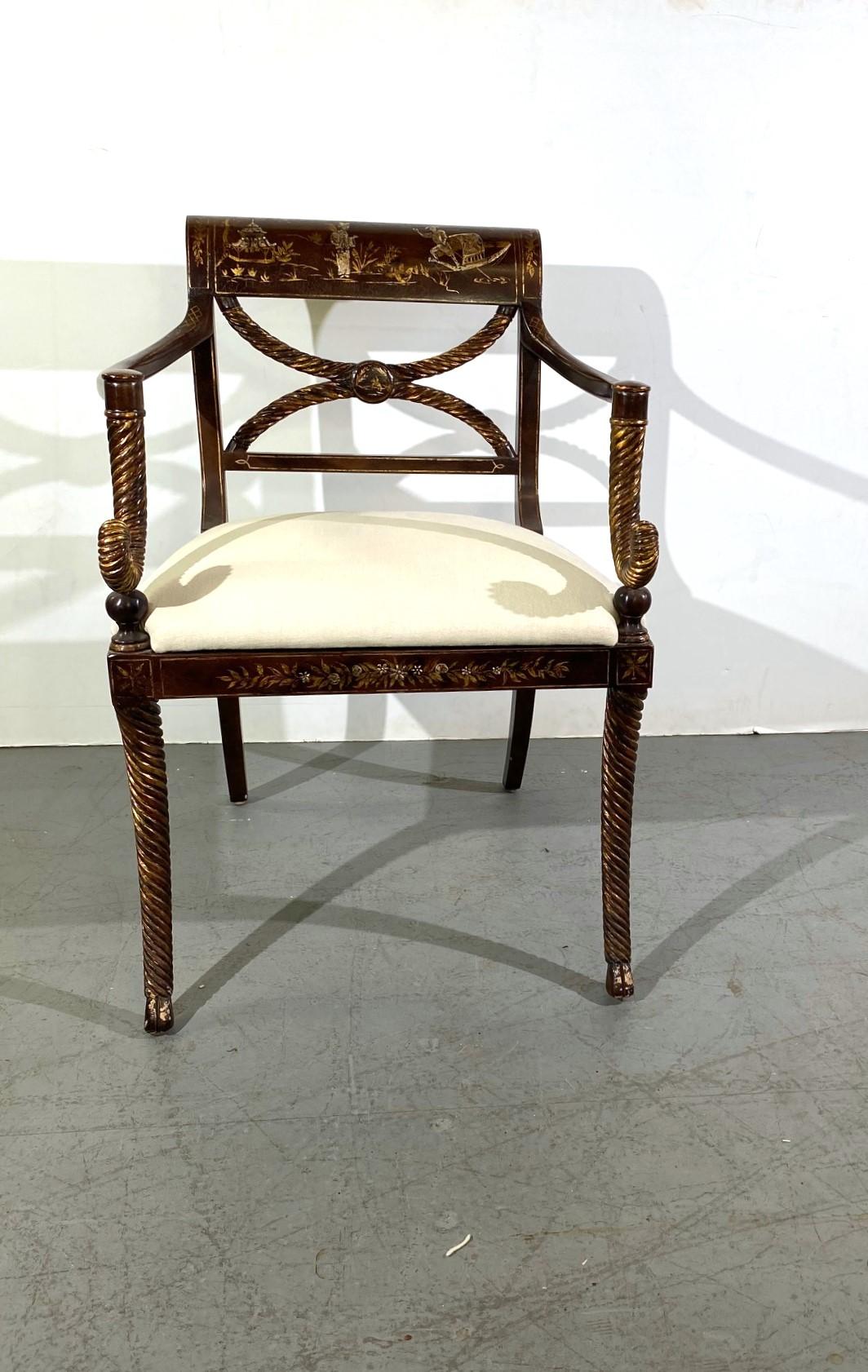 Dipinto a mano Poltrone Chinoiserie in stile Regency Set di 2 in vendita