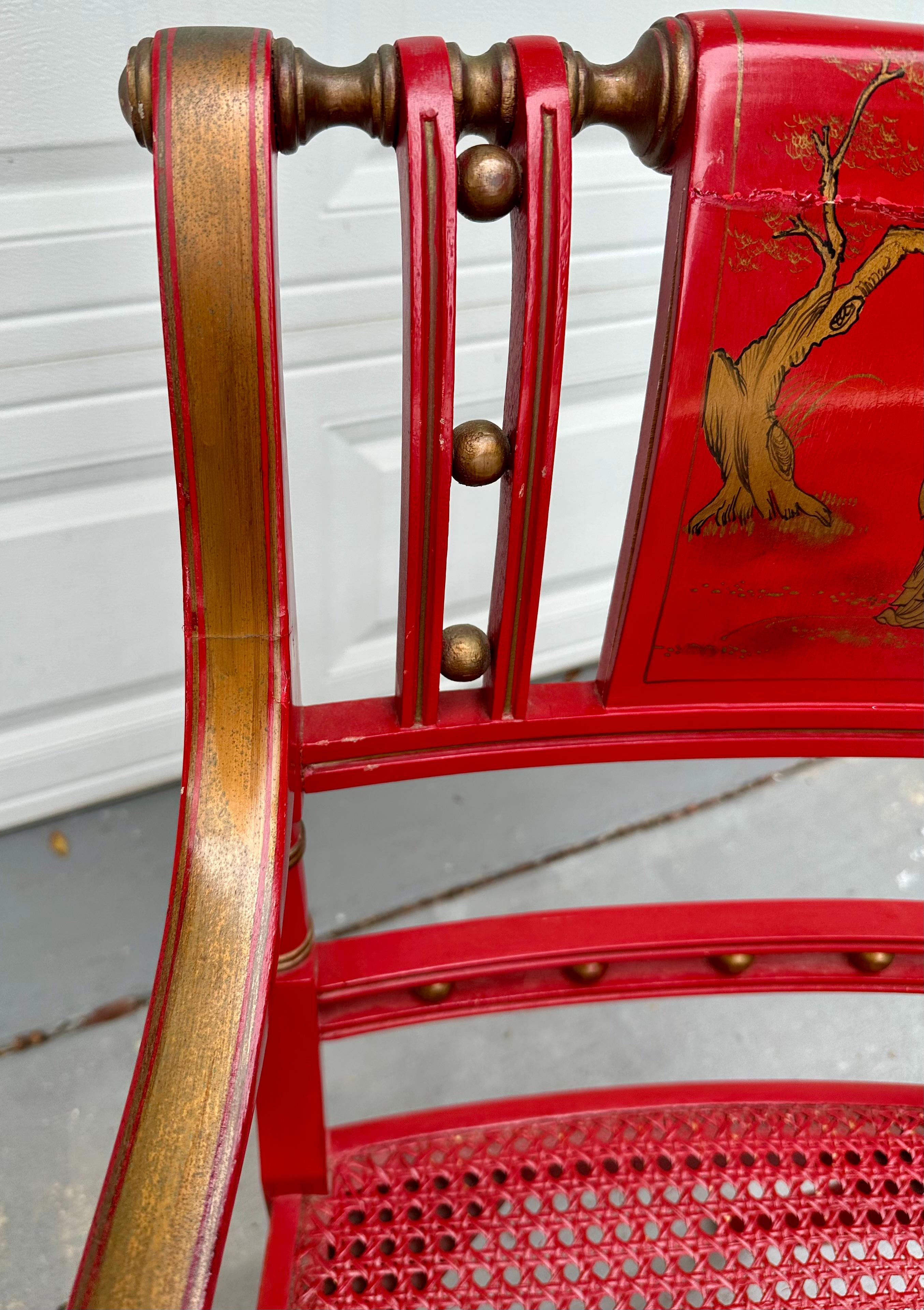 Chinoiserie-Sessel im Regency-Stil im Regency-Stil, rot lackiert, von Maitland Smith. im Angebot 3