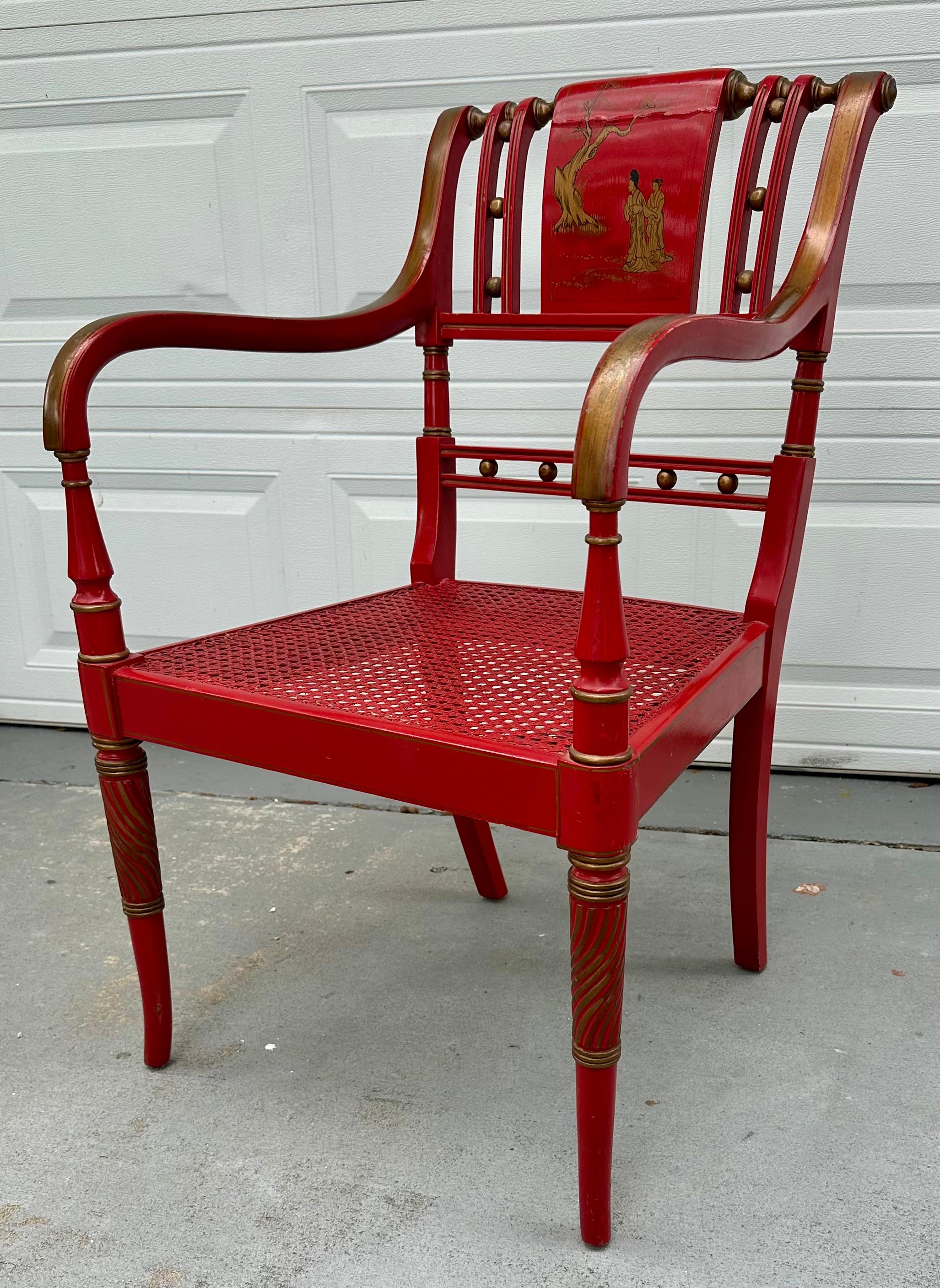 Chinoiserie-Sessel im Regency-Stil im Regency-Stil, rot lackiert, von Maitland Smith. (Philippinisch) im Angebot