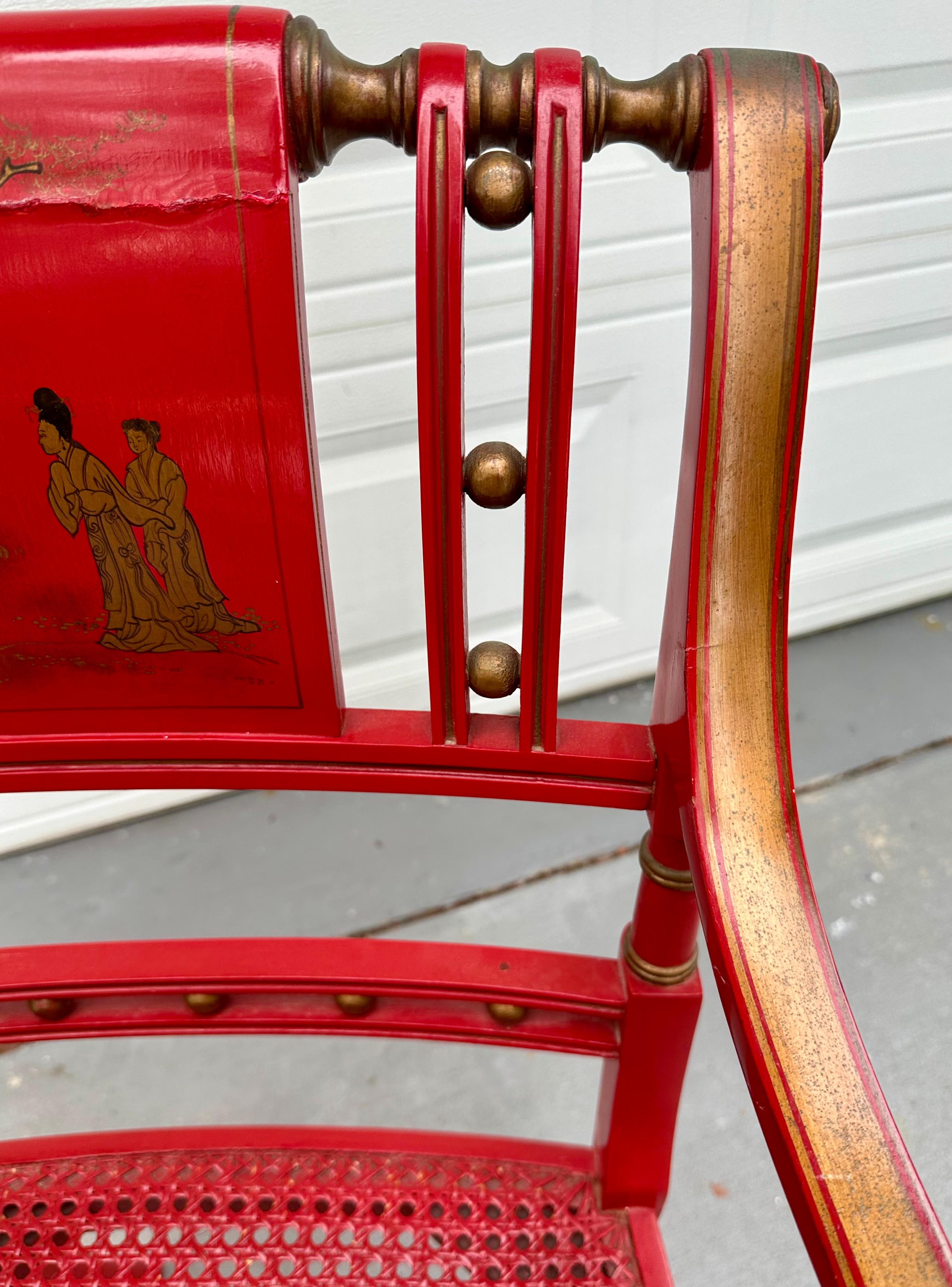 Chinoiserie-Sessel im Regency-Stil im Regency-Stil, rot lackiert, von Maitland Smith. (Gemalt) im Angebot