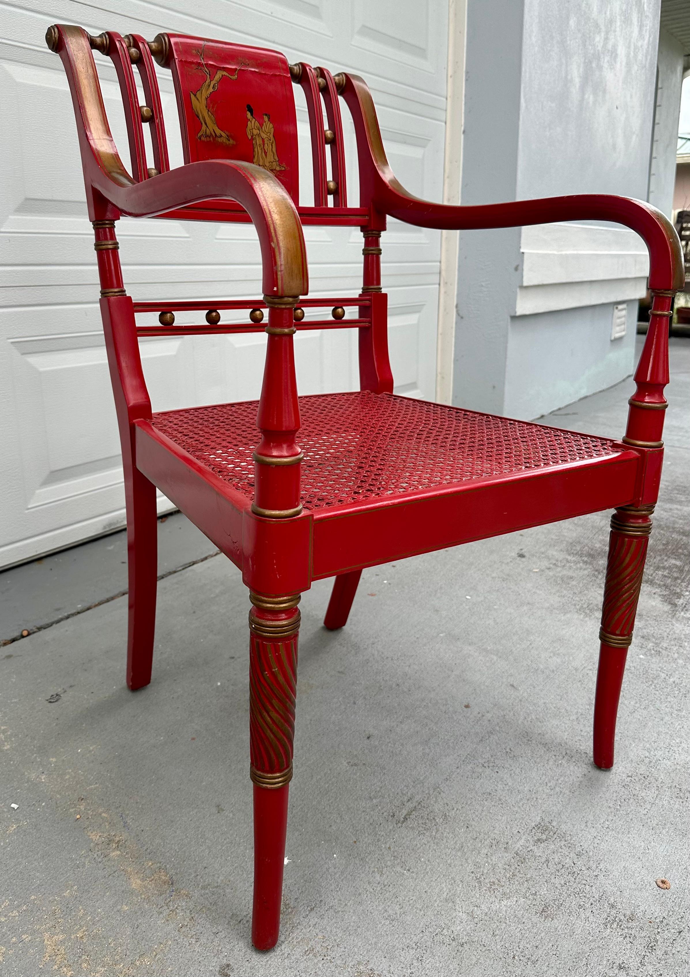 Chinoiserie-Sessel im Regency-Stil im Regency-Stil, rot lackiert, von Maitland Smith. im Angebot 1