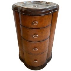 Regency Style Cigar Table, Stitched Leather and Inlaid Tray Top Manner Lauren