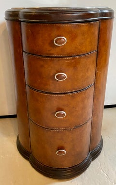 Regency Style Cigar Table, Stitched Leather and Inlaid Tray Top Manner Lauren