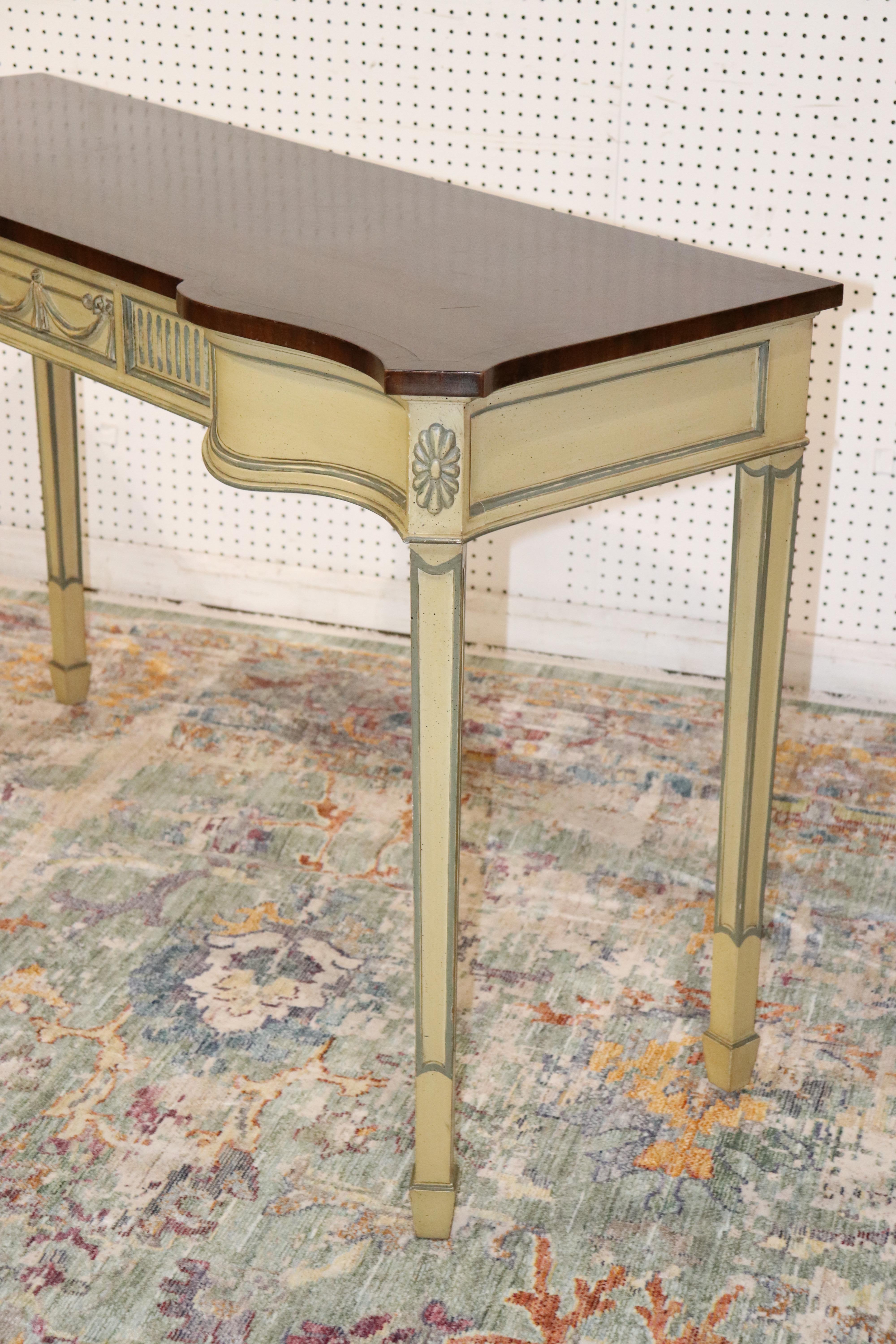 Painted French Louis XVI Style Crème Paint Decorated Console Sofa Table