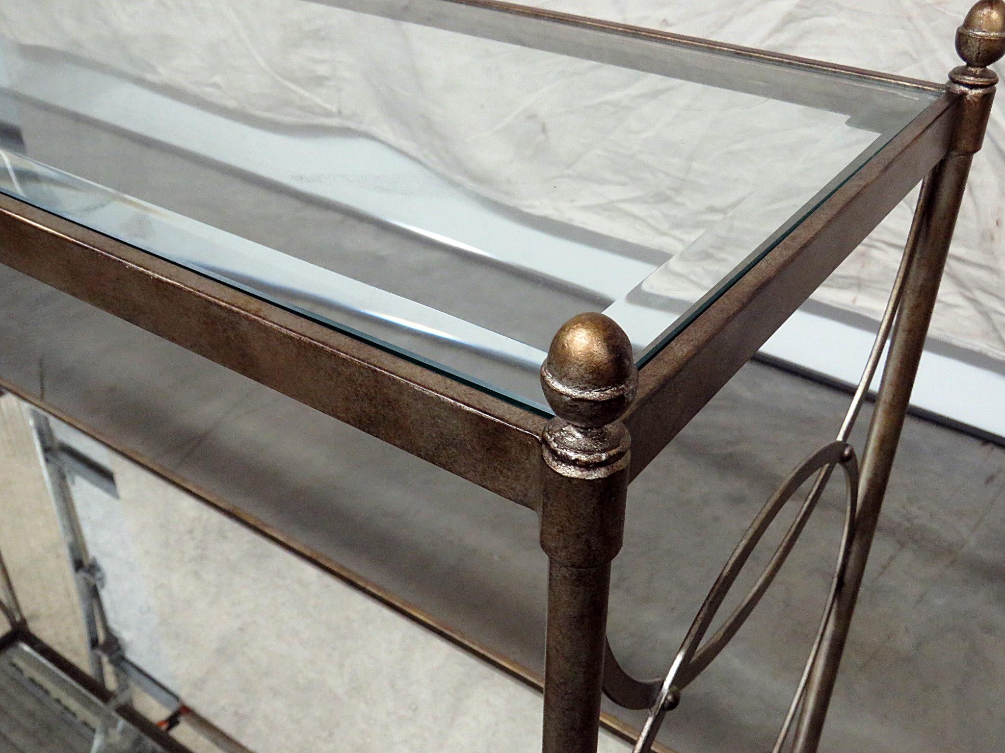 Glass Maison Jansen Attr. Steel and Brass French Hollywood Regency Style Console Table